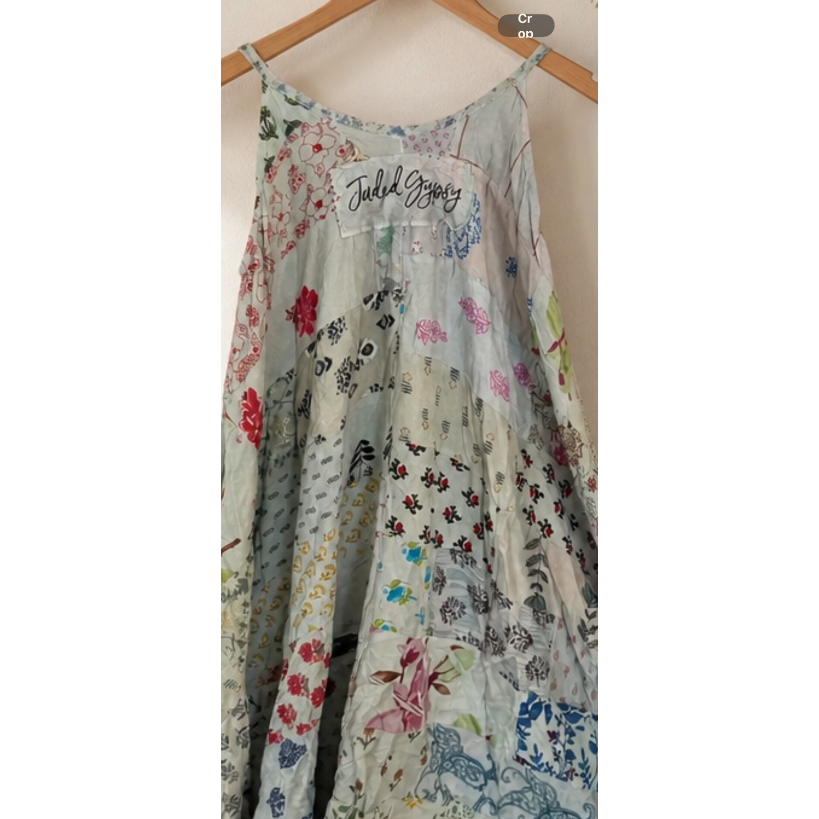 S/MJaded Gypsy Patchwork Mini Dress Blue Floral Tie Festival Boho NWT COTON