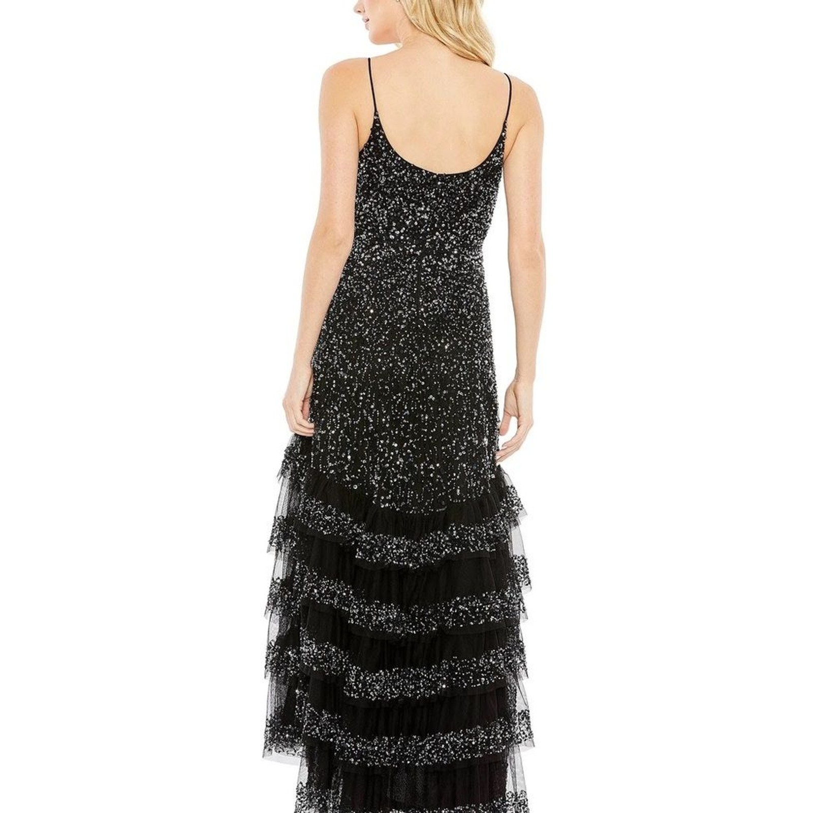 New MacDuggal Black Silver Sequin Gown 14 Party evening Sparkly gala prom formal