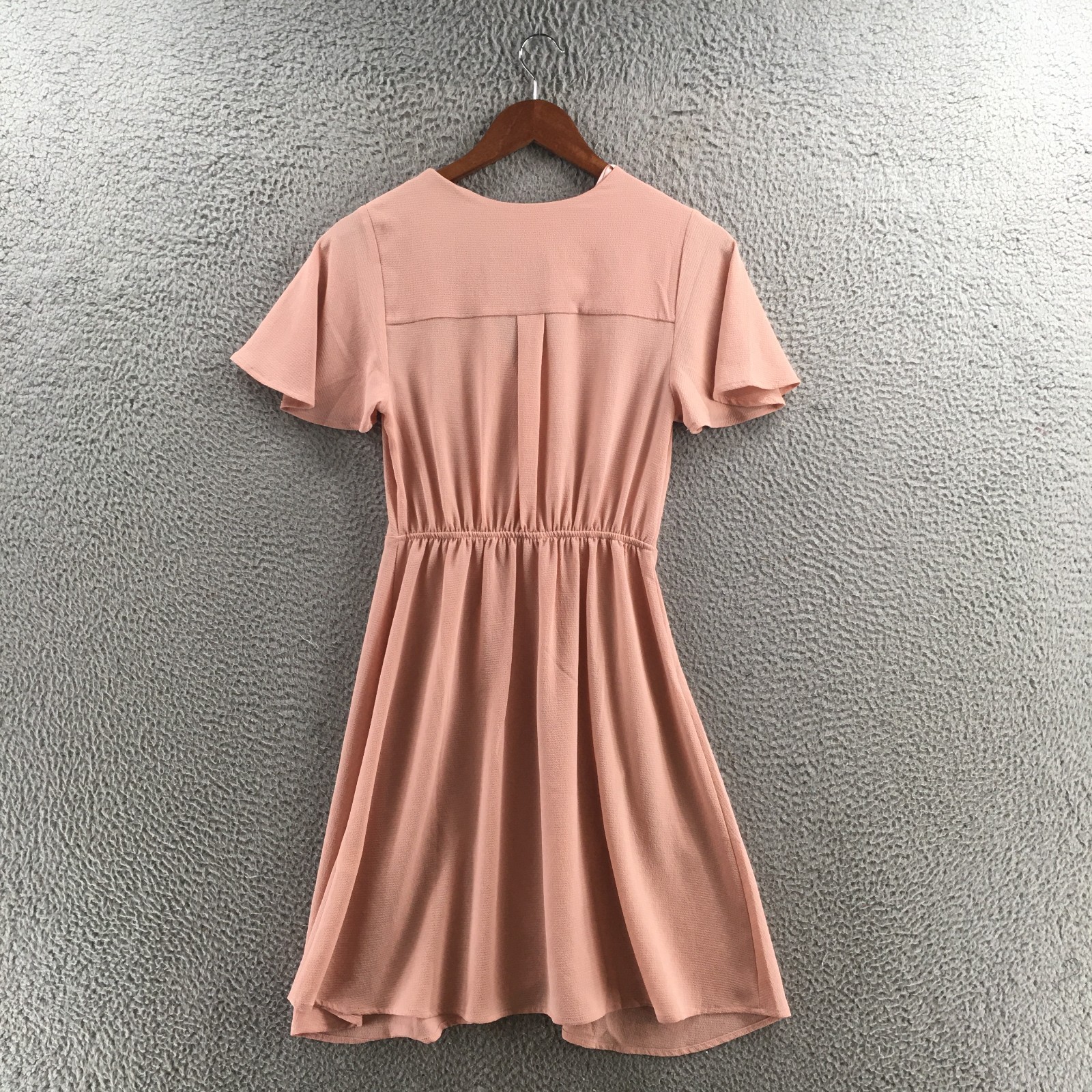 Monteau Fit & Flare Wrap Dress Womens Small Pink Short Sleeve Tie Waist Casual