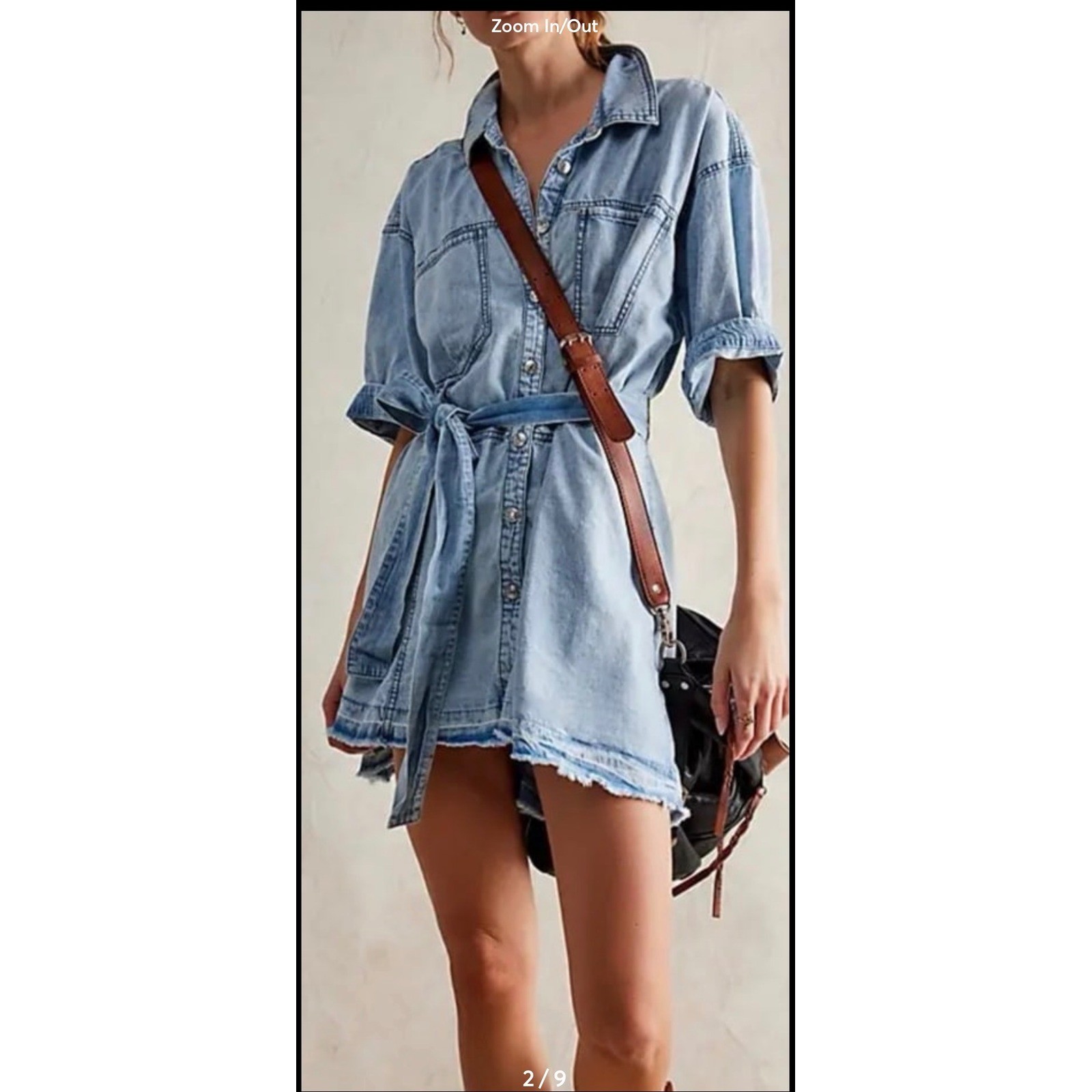 Free People We The Free Jenny Tunic Denim Mini Dress Light Wash Blue XL No Belt