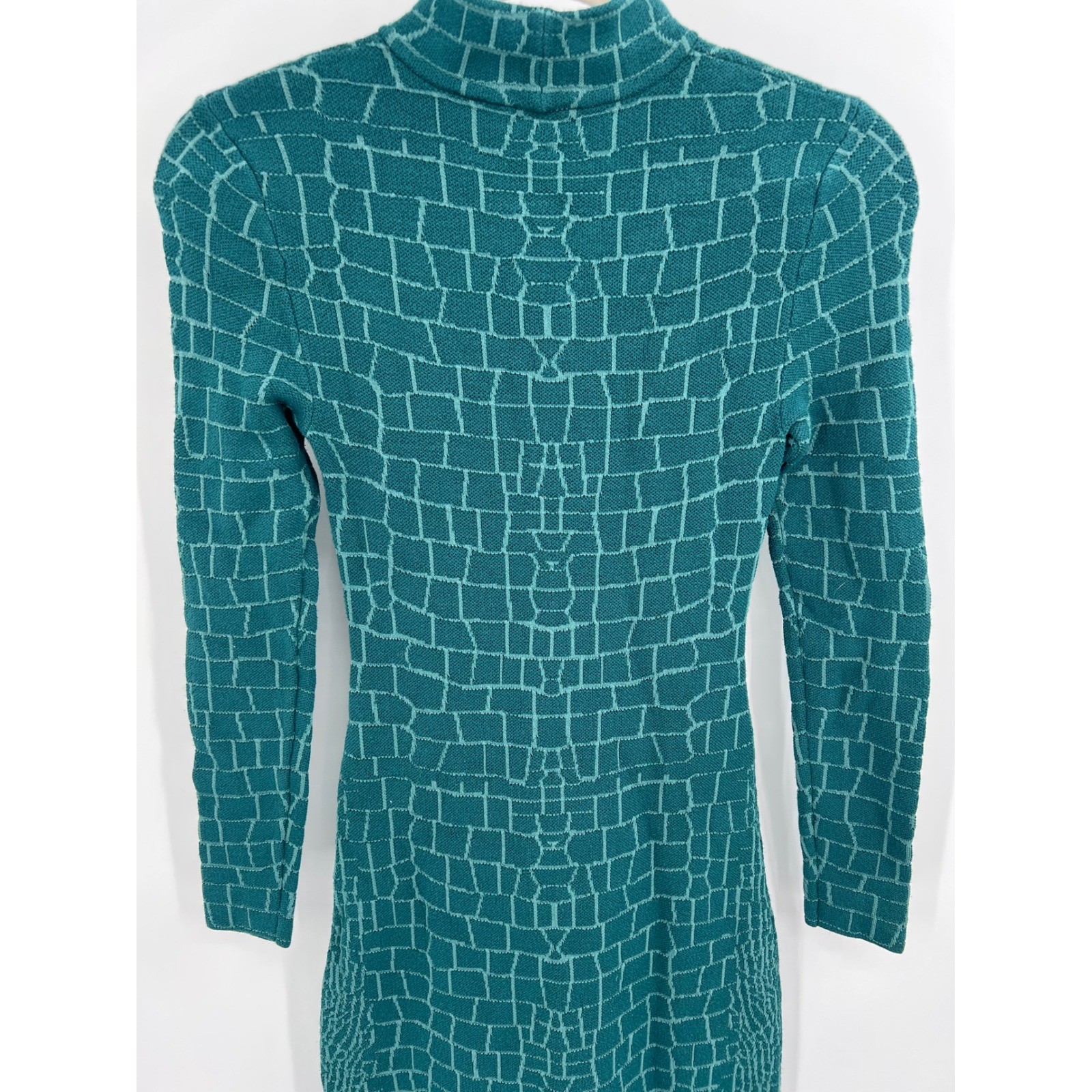 STAUD Teal Green Croc Embossed Jacquard Mock Neck Midi Sweater Dress XS