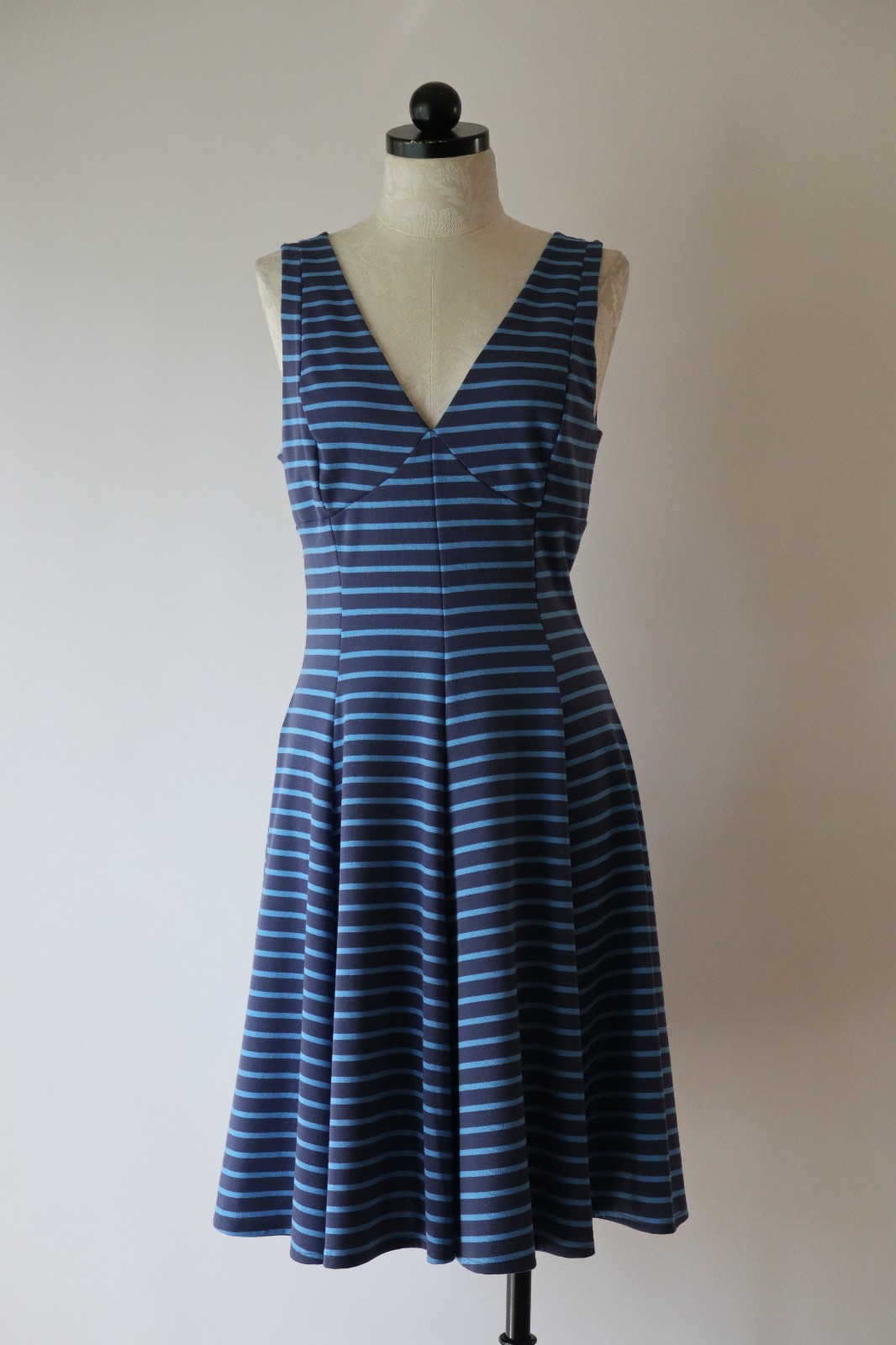 Peter Som Design Nation Blue Striped Stretchy Jersey Full Skirted Dress Women 10