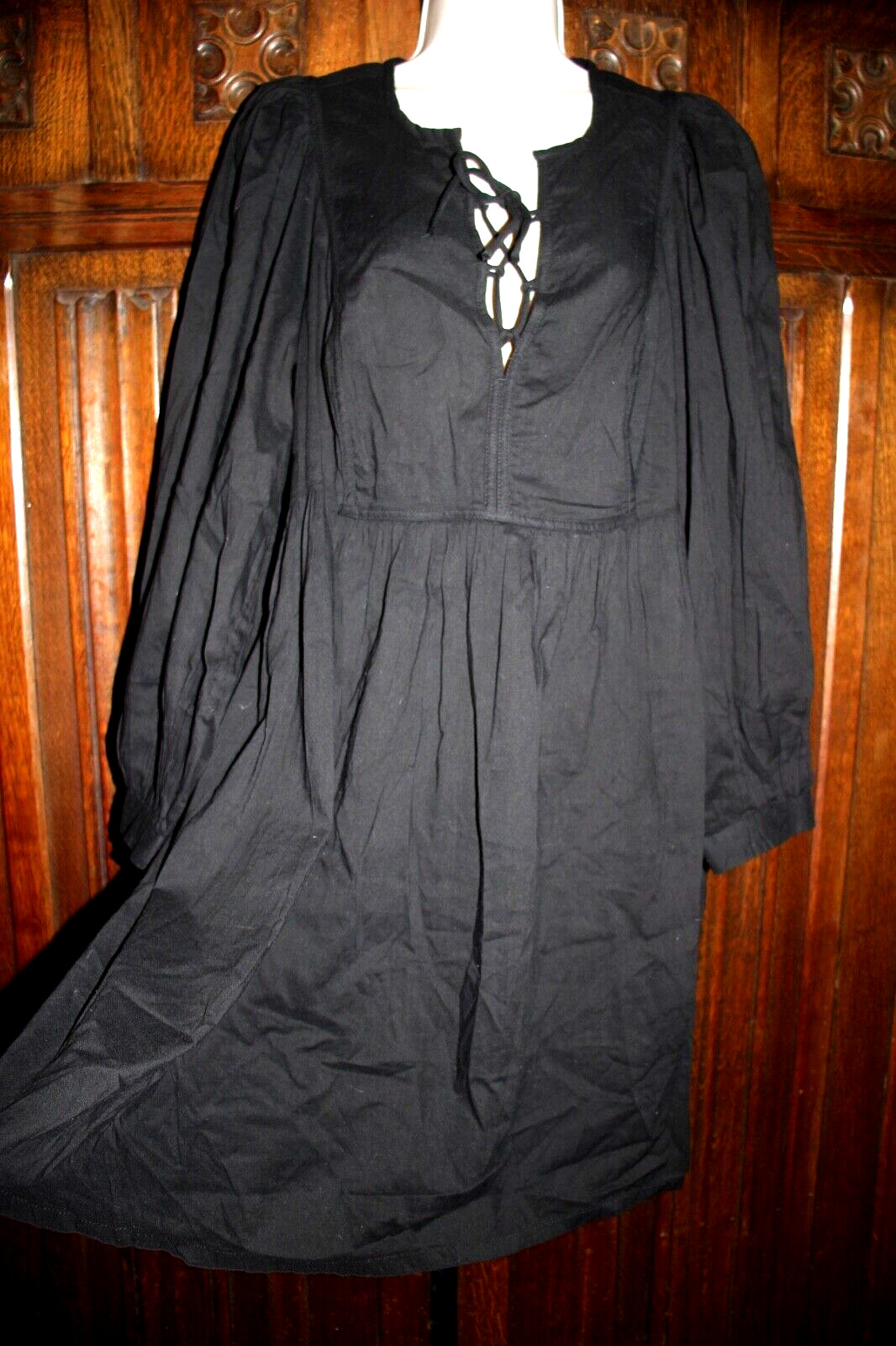 Old Navy black goth peasant folk dress L NEW puff sleeve knee length $44.00 msr