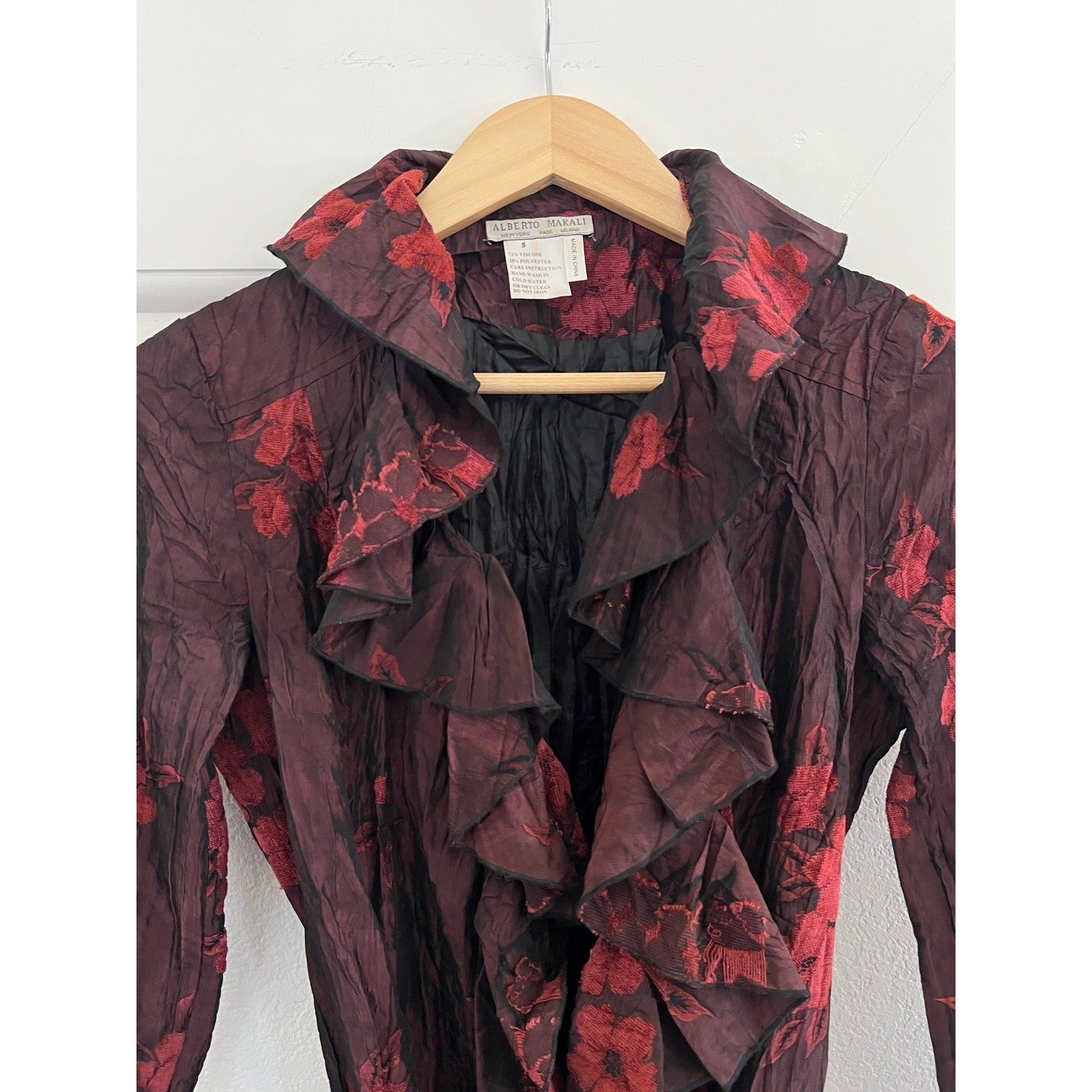 Alberto Makali Crushed Velvet Burnout Floral Mini Dress Small Whimsygoth Artsy