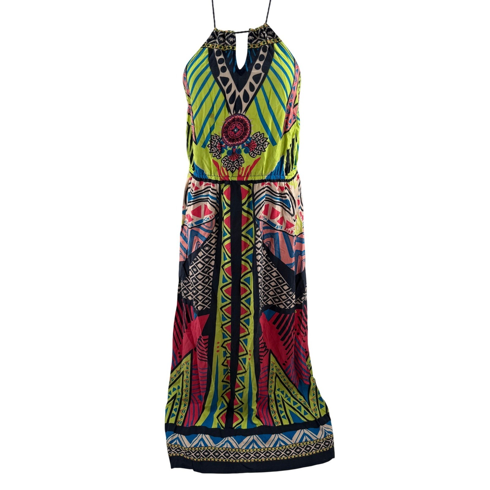 Flying Tomato Women Multicolored Geometric Halter Maxi Dress Large