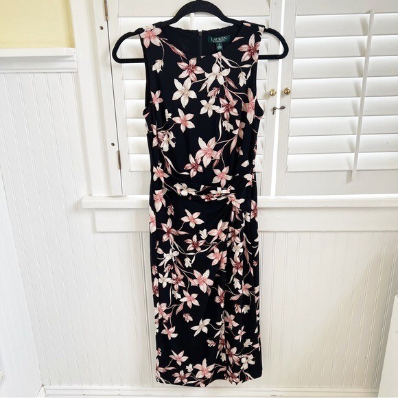 Lauren Ralph Lauren NWT Black & Pink Multi Floral Sleeveless Jersey Dress Size 0