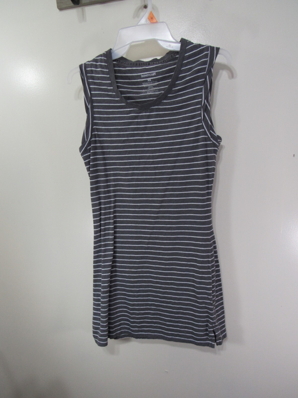 Boxercraft Dress Size XS Gray White Striped Sleeveless Pull Over Round Neck