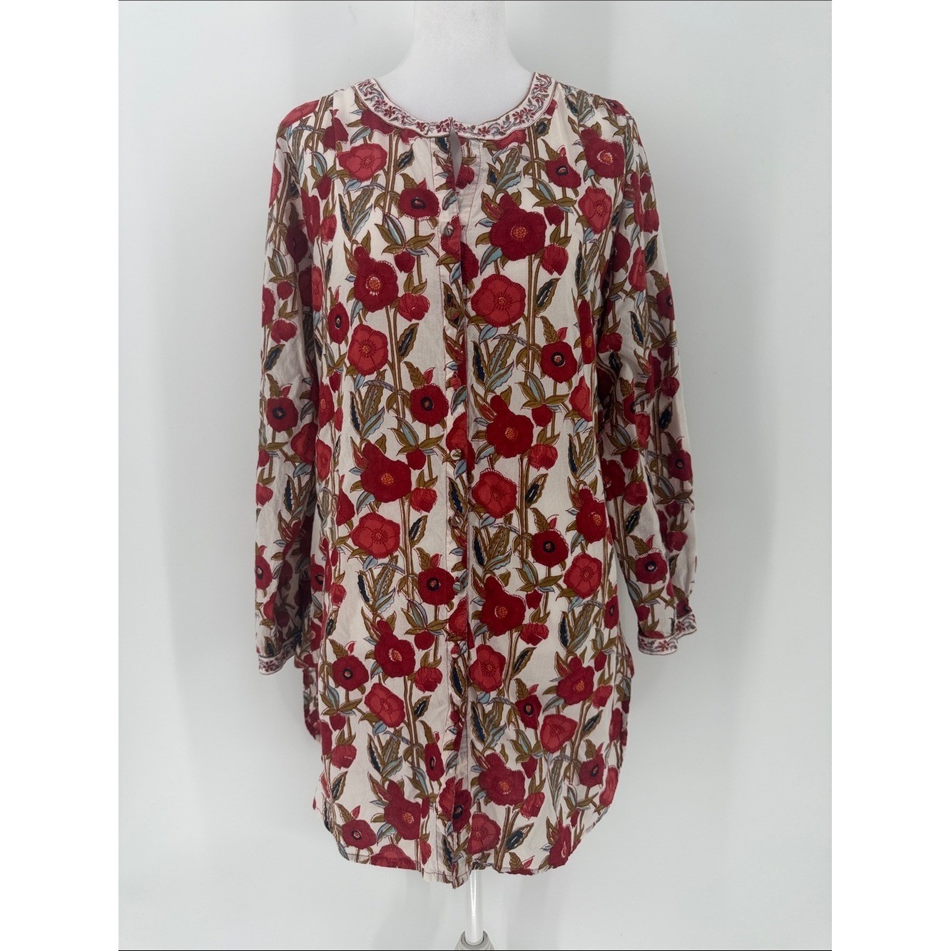 Anokhi India Floral Block Print Cotton Tunic Dress Size S Boho
