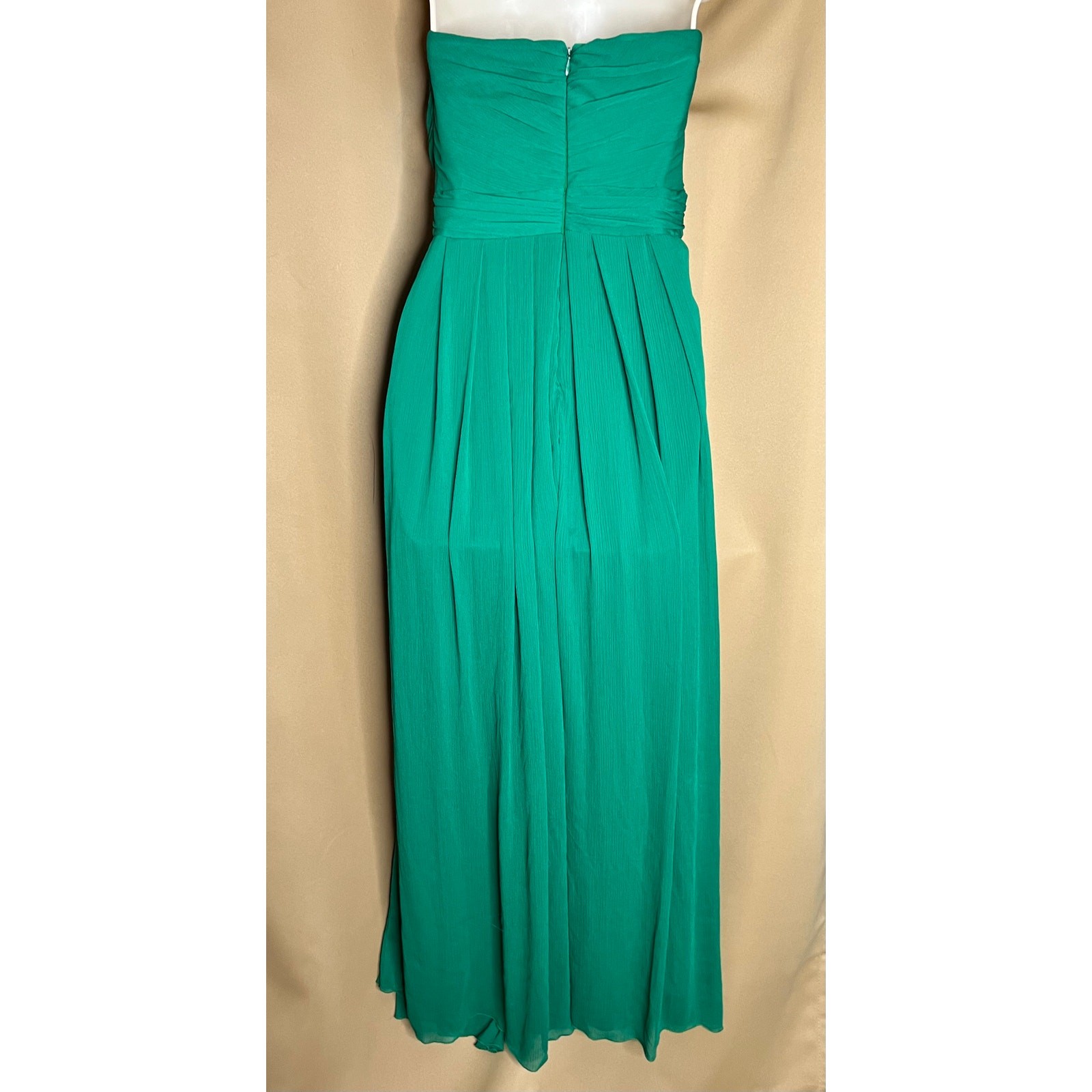 Badgley Mischka Green Strapless Flora Chiffon Gown 6 Flawed