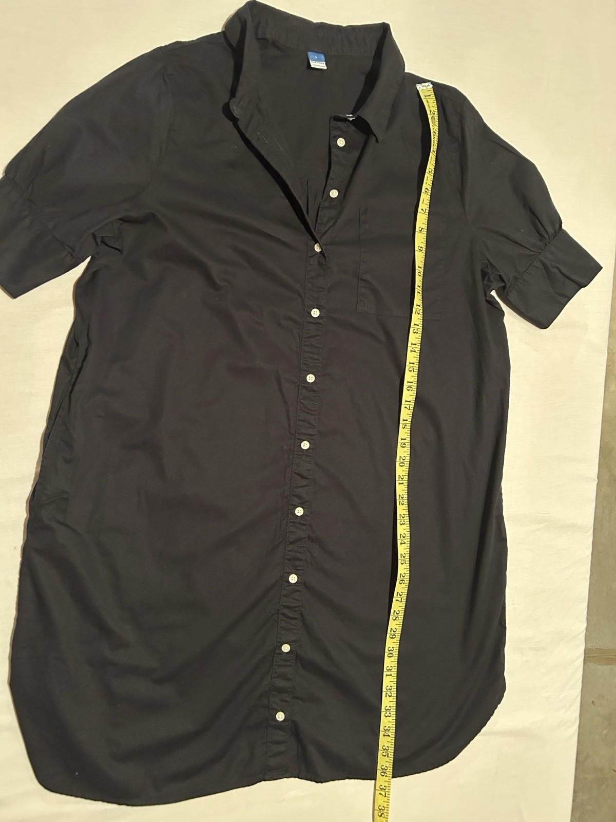 Old Navy Women’s Black Solid Collared Button-Front Shirt Dress Pockets L