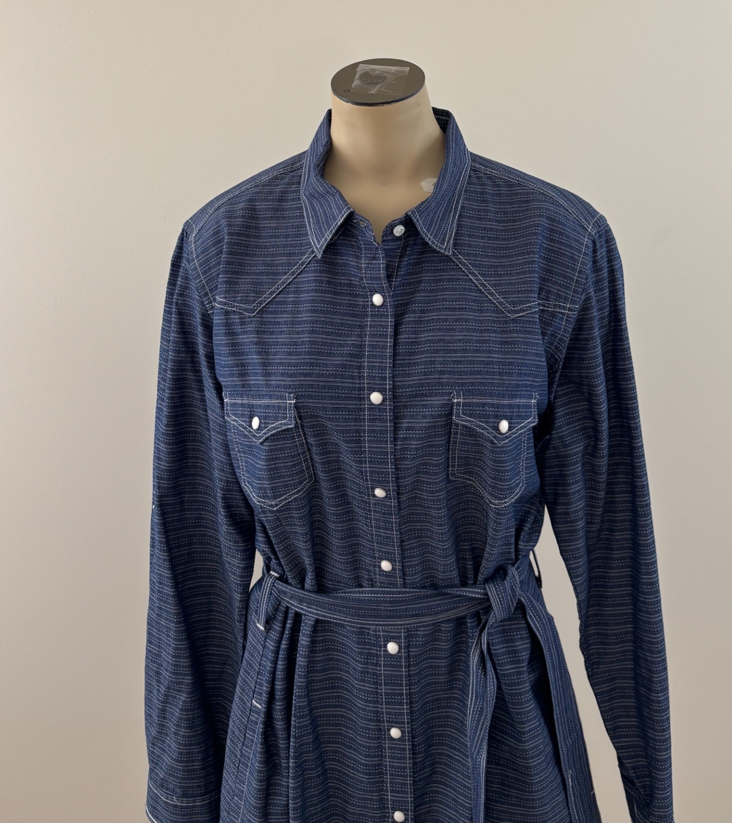 PANHANDLE ROUGH STOCK Womens Large Blue Pearl Snap Button Tie Belt Western Dress