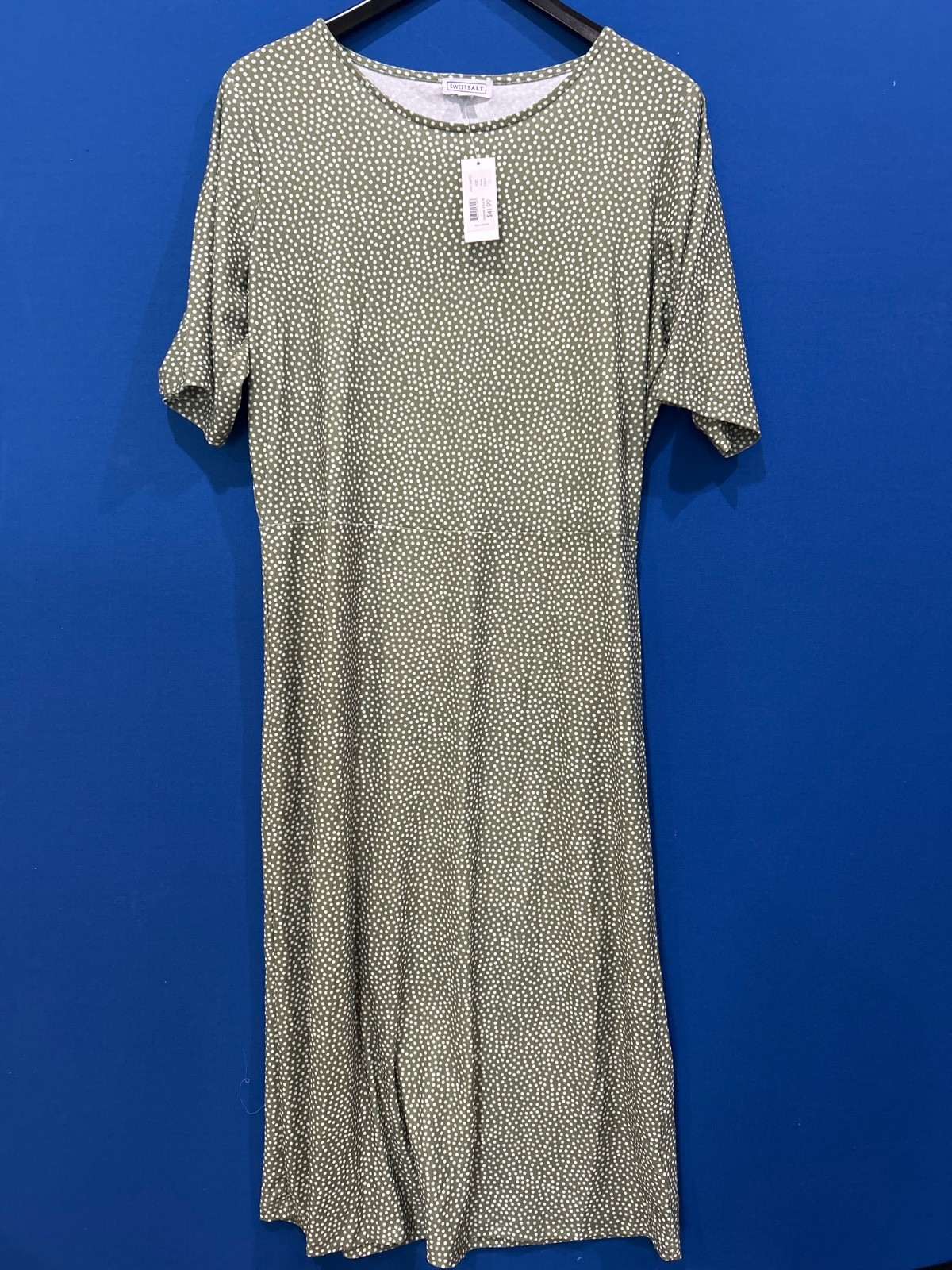NWT Sweet Salt midi darted skirt dress large Green polka dot new