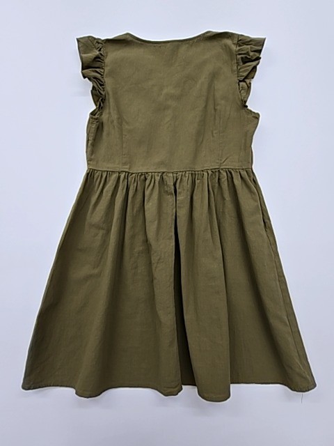 SHEIN Kids Olive Green Embroidered Knee-Length V-Neck Dress
