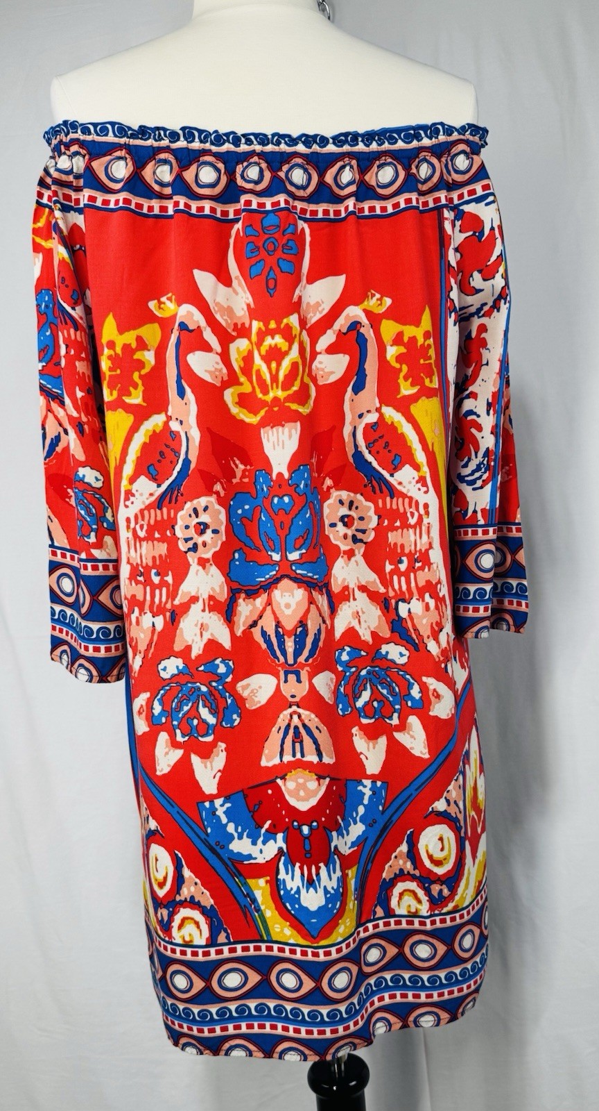 Premarket by Flying Tomato Boho Off The Shoulder Dress Red Bird Print Size L