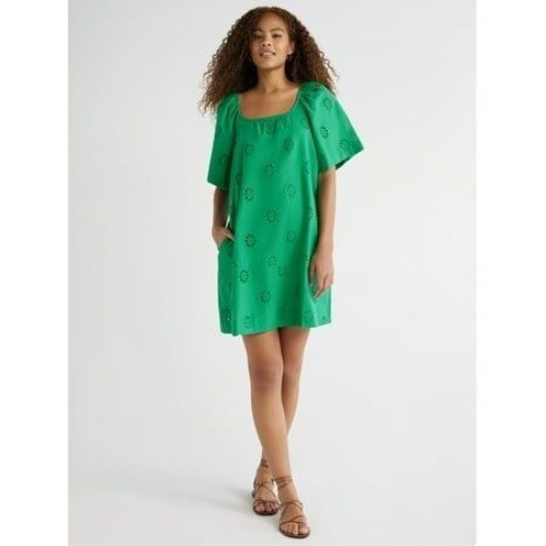 Free Assembly Women S Square Neck Eyelet Mini Dress with Short Sleeves Size S 4-