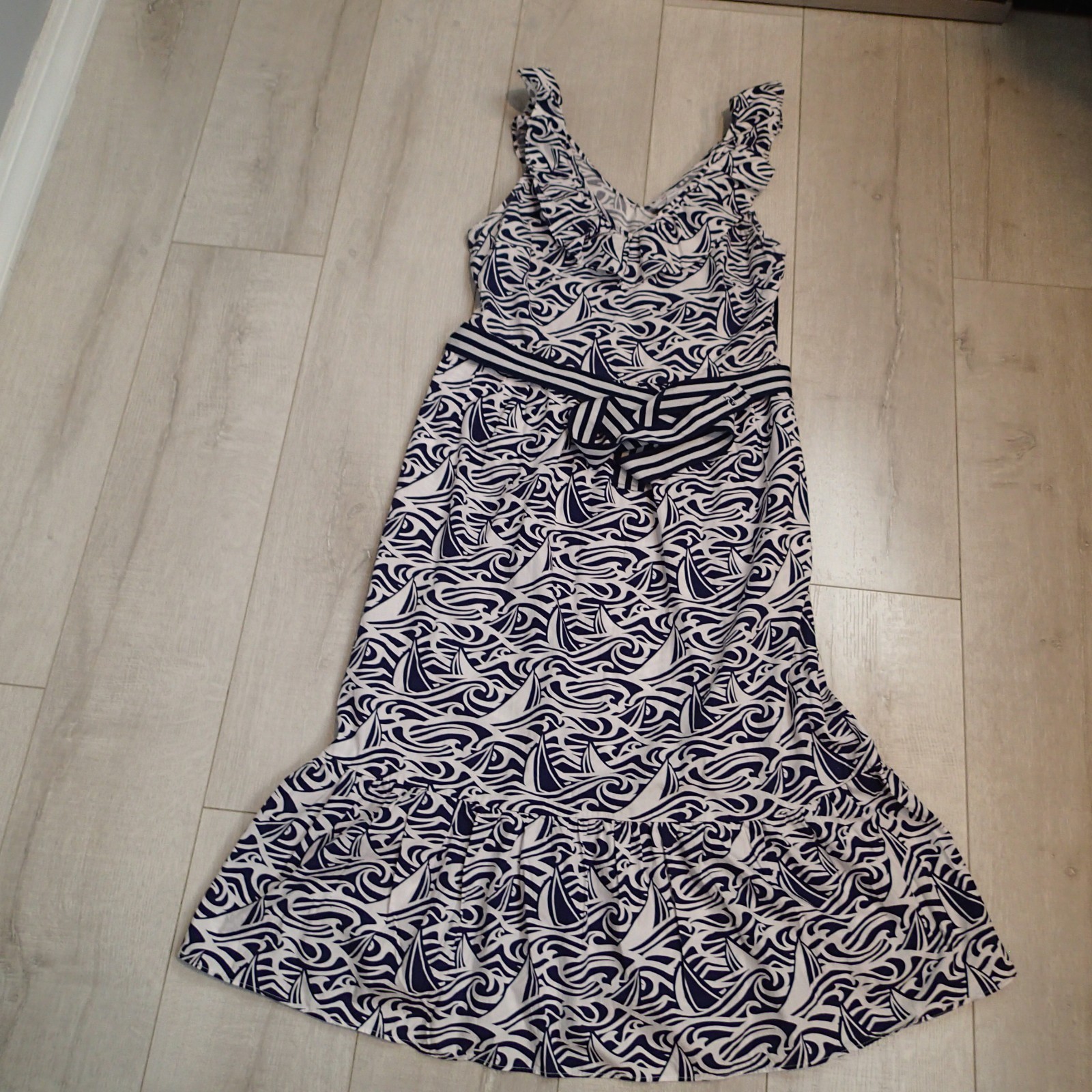 Vineyard Vines Target m Navy Blue White Nautical Cotton Dress Belted Preppy