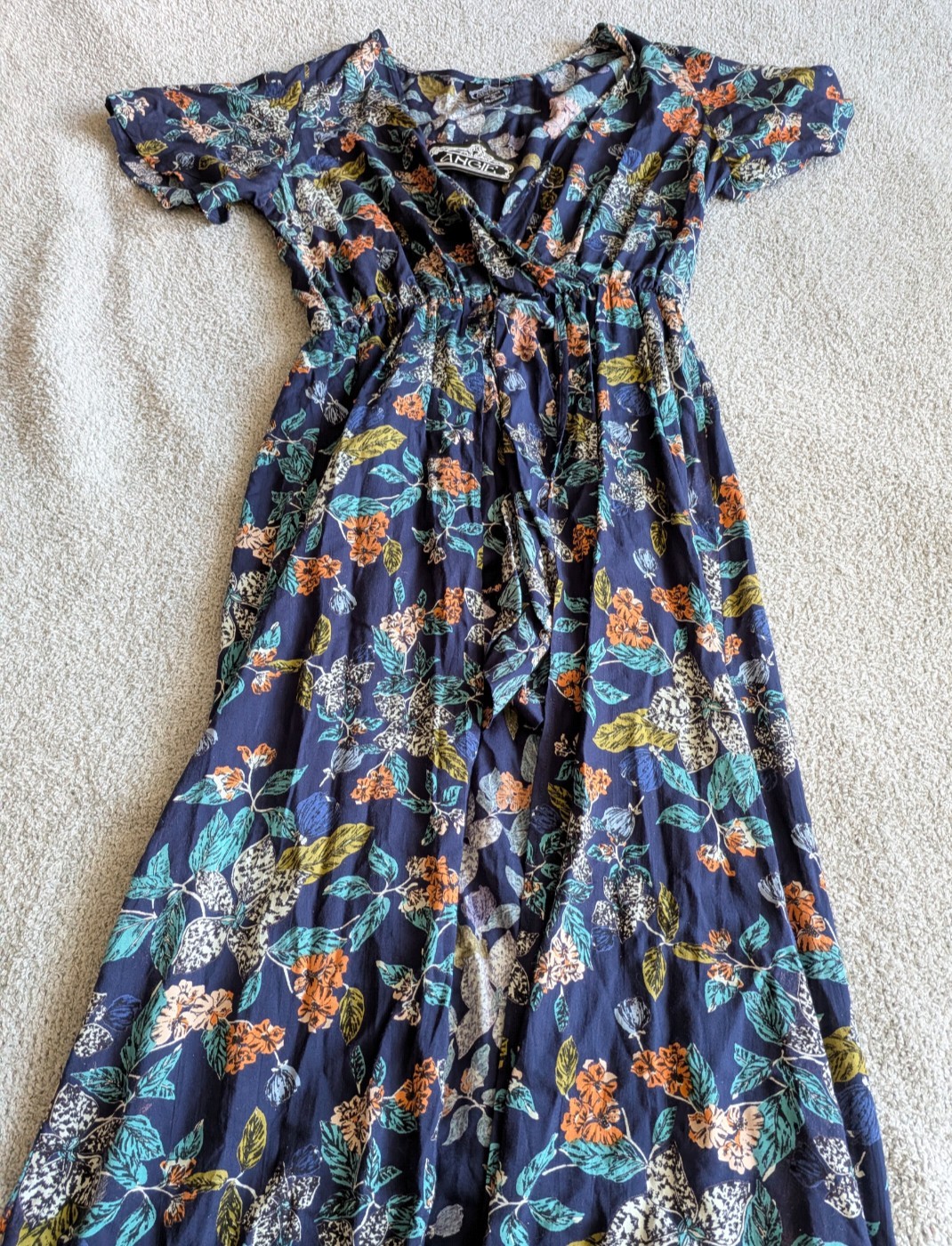 🌼B2G1🌼 Angie Navy Floral Romper Maxi Dress with Teal and Orange Accents NWT