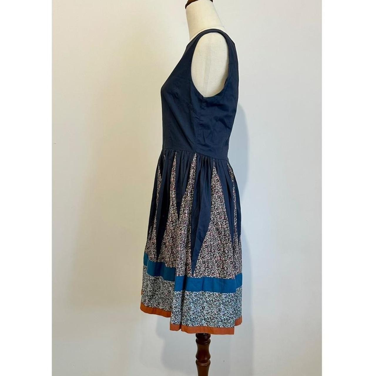 Gorman Patchwork Floral Cotton Fit & Flare Dress Size 10 Blue Orange