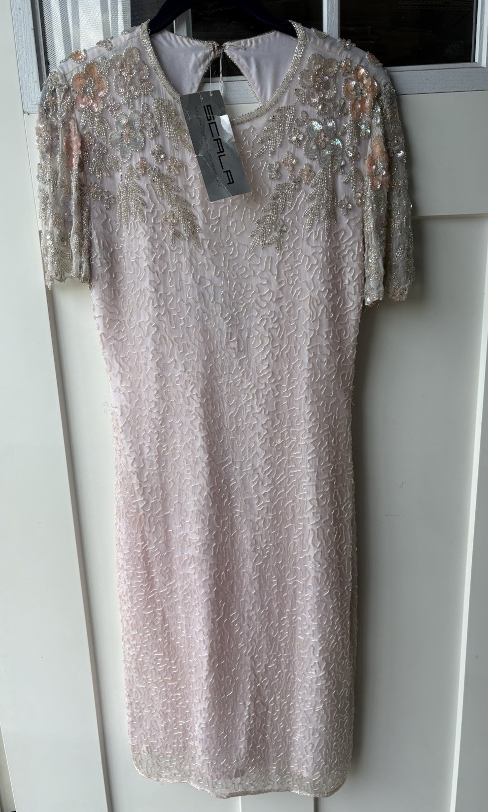 Scala Sequin Beaded Gown Light Peach Sz Small Y2k fairy Nightgown Party Vintage