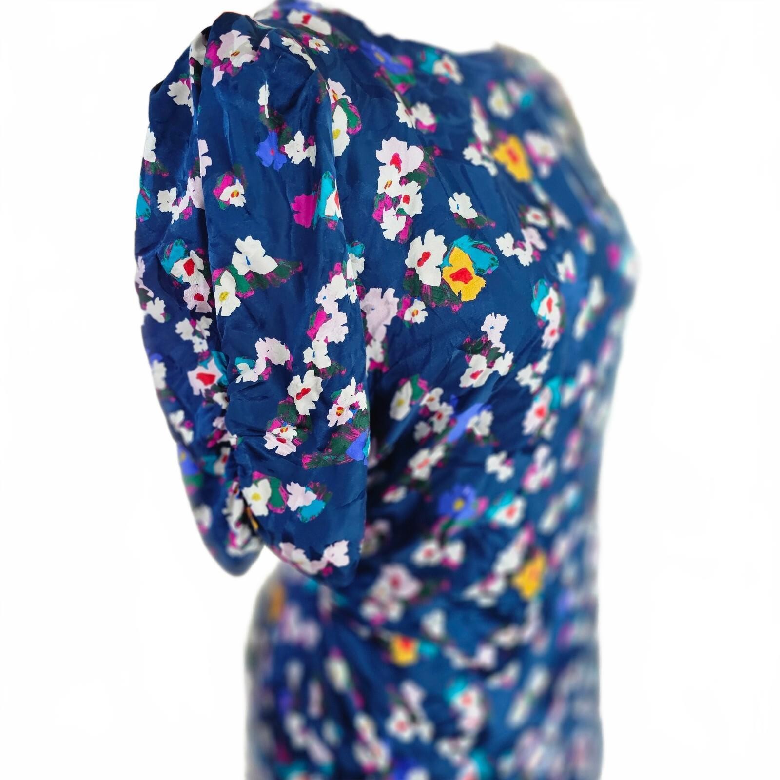 Tanya Taylor Blue Floral Silk Puff Sleeve Dress Size 8