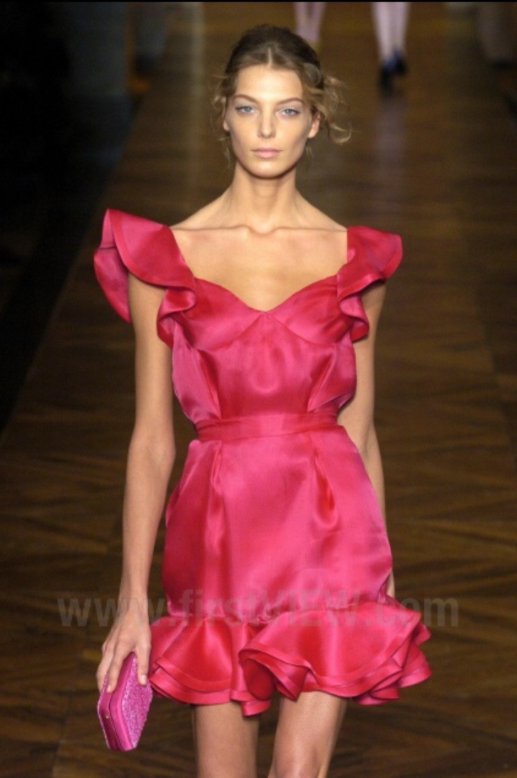 Tom Ford Yves Saint Laurent YSL SS2005 Runway Fuchsia Silk Ruffle Dress FR40 US6