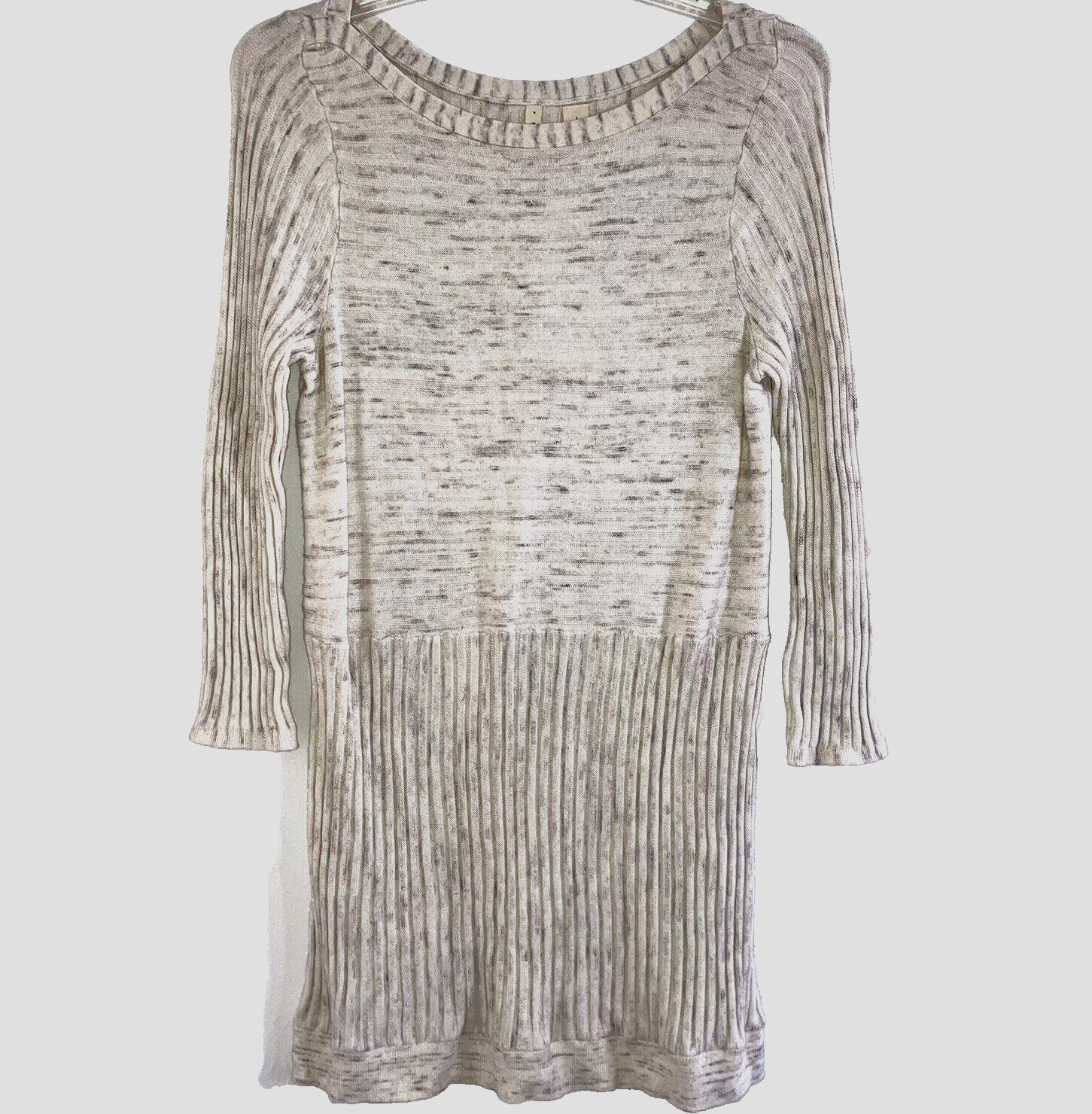 MOTH ANTHROPOLOGIE sz L Cotton Ribbed Knit Beige Neutral Relaxed Fit Dress Cream