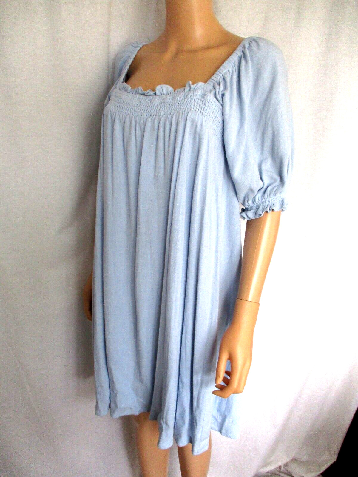 Sugarlips Dress XL Placid Blue Fully Lined Rayon & Linen Elastic Bodice & Sleeve