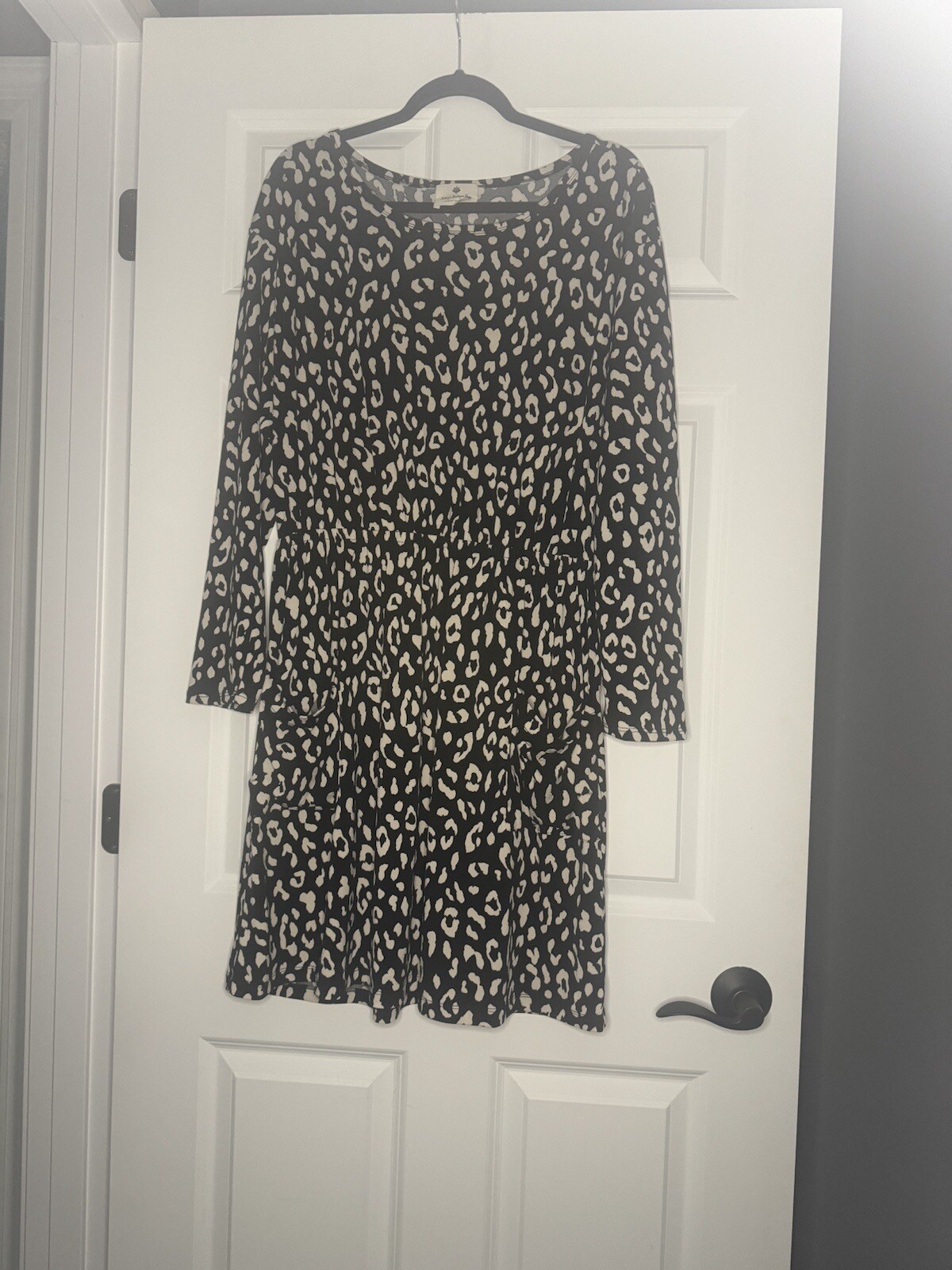 Betseys Boutique Shop Long Sleeve Dress Xl Black W Cream Print