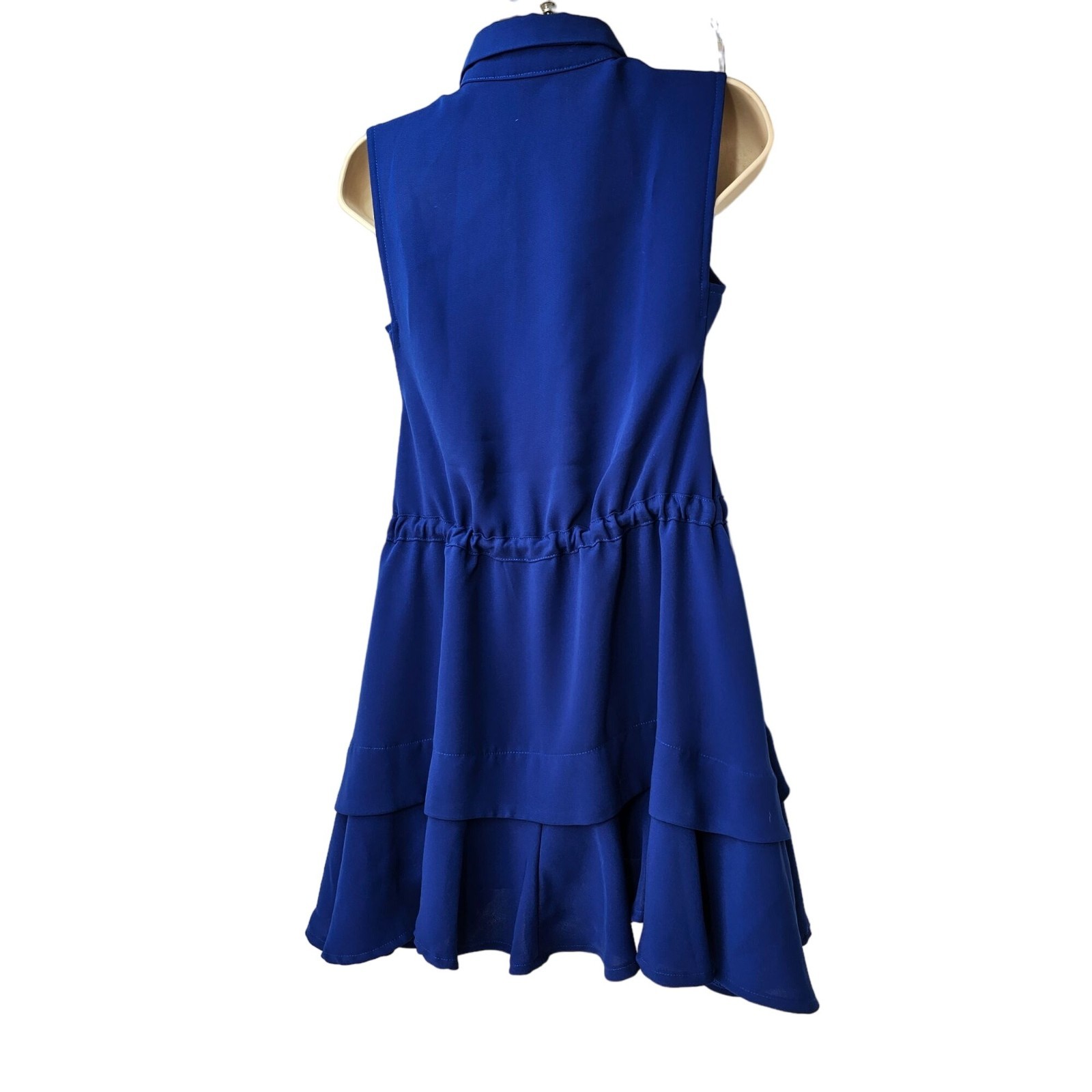 Nadia Sleeveless Blue Drawstring Tunic Mini Dress Womens 4 Button Front