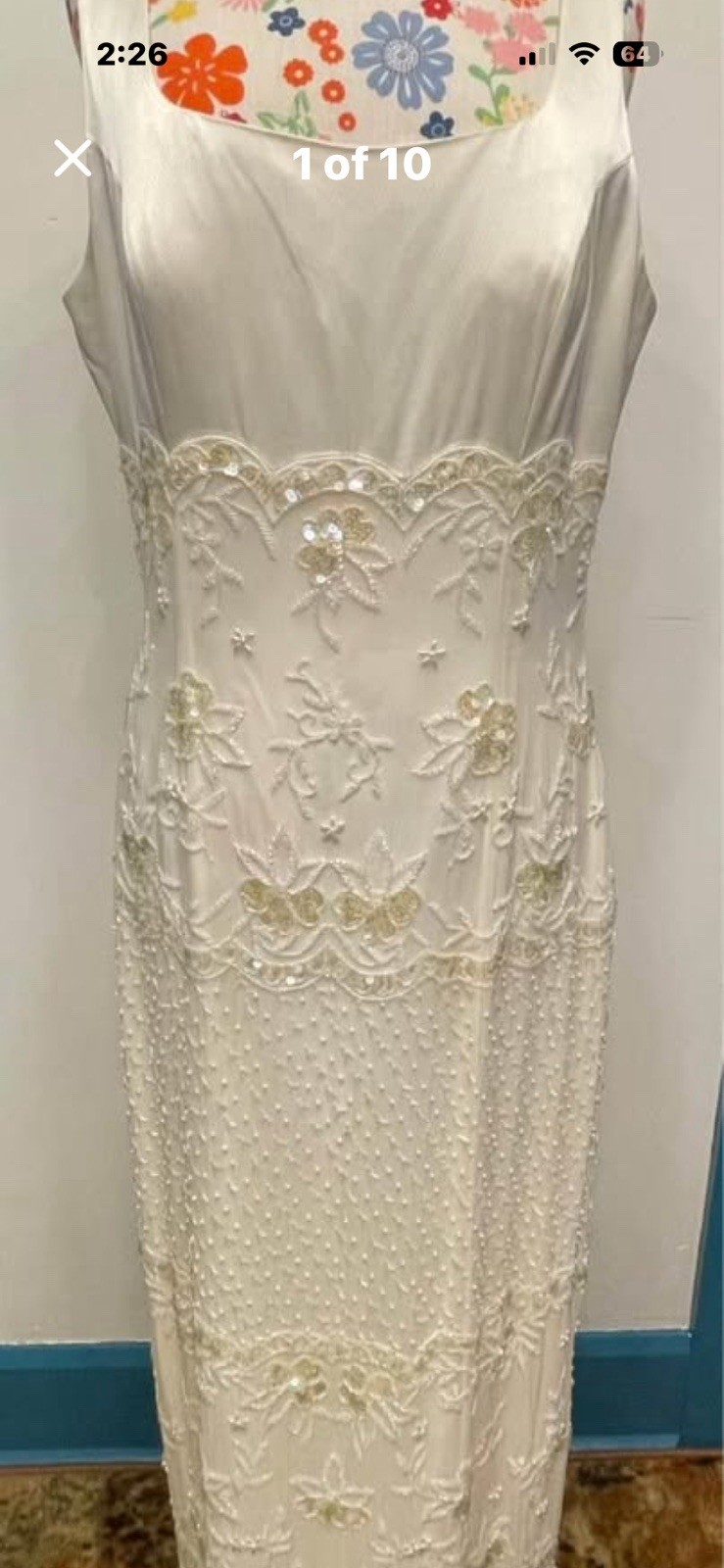 New with tags 100% Silk Beaded Gown Cocktail Wedding Dress with Shawl Stole.