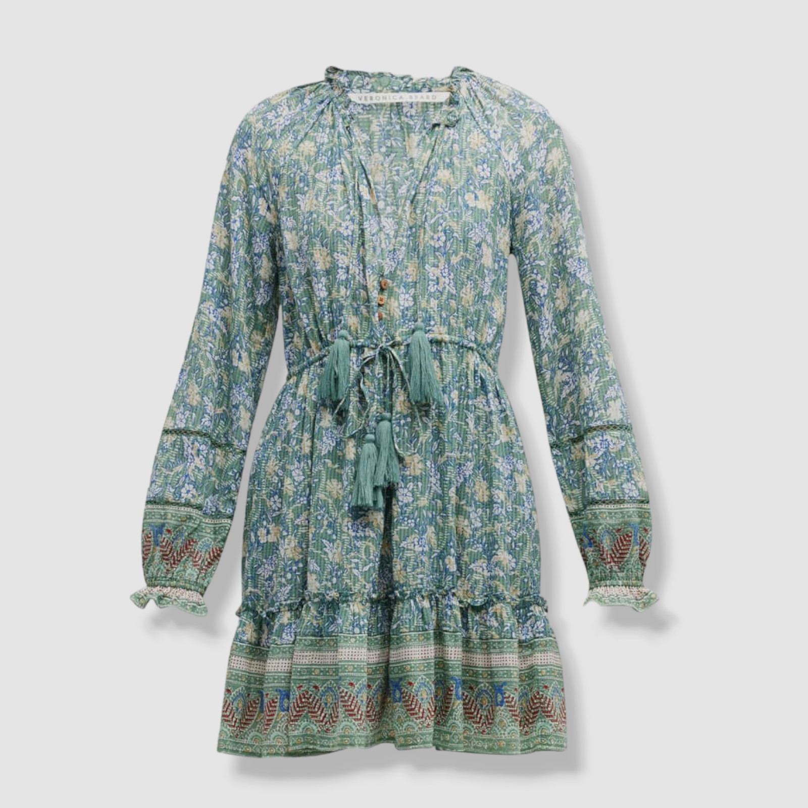 $448 Veronica Beard Women’s Green Floral Self-Tie Danica A-Line Dress Size M