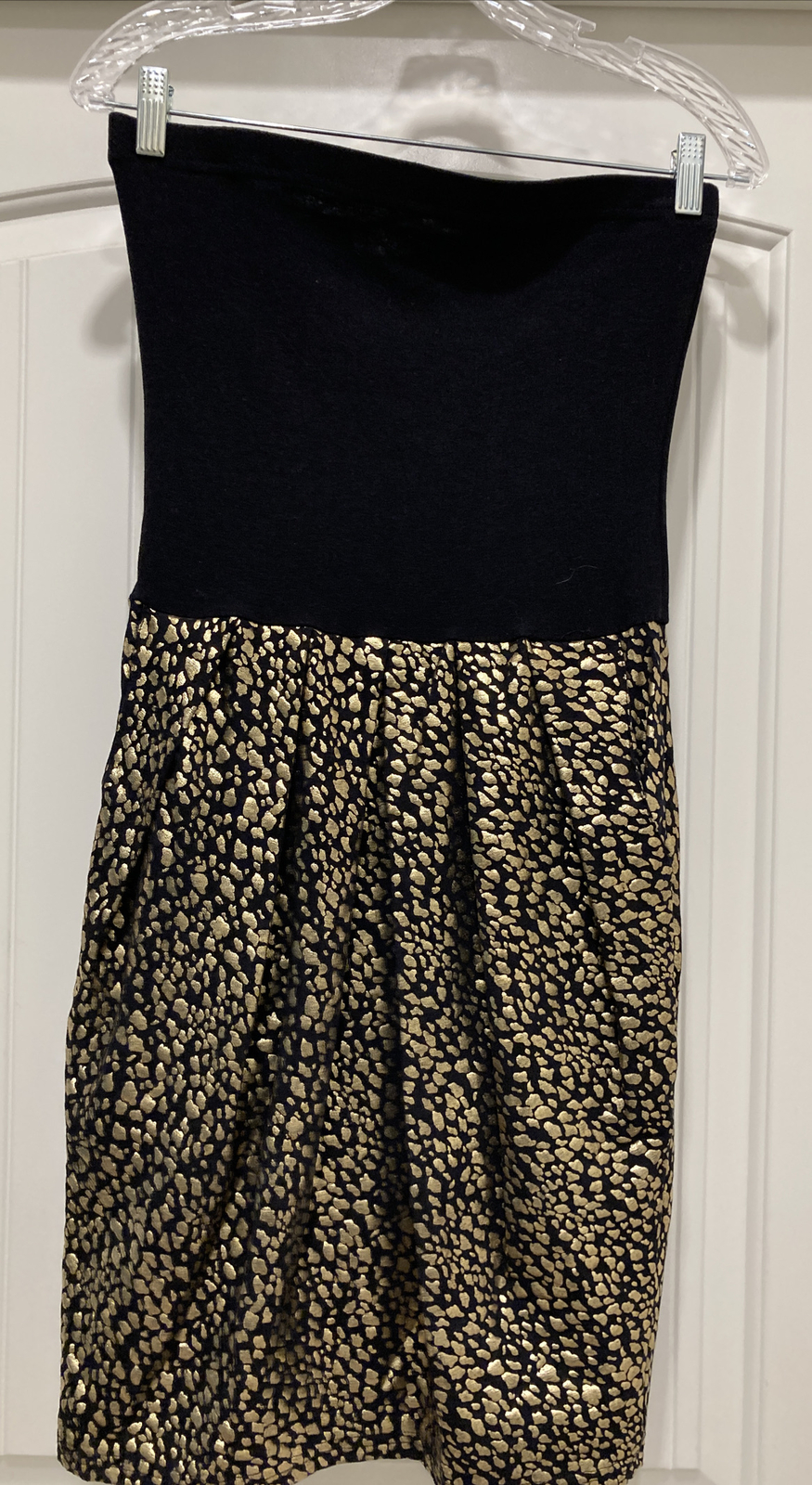 Strapless TapeMeasure Dress Animal Print Bottom Black Top SZ S USA Sexy