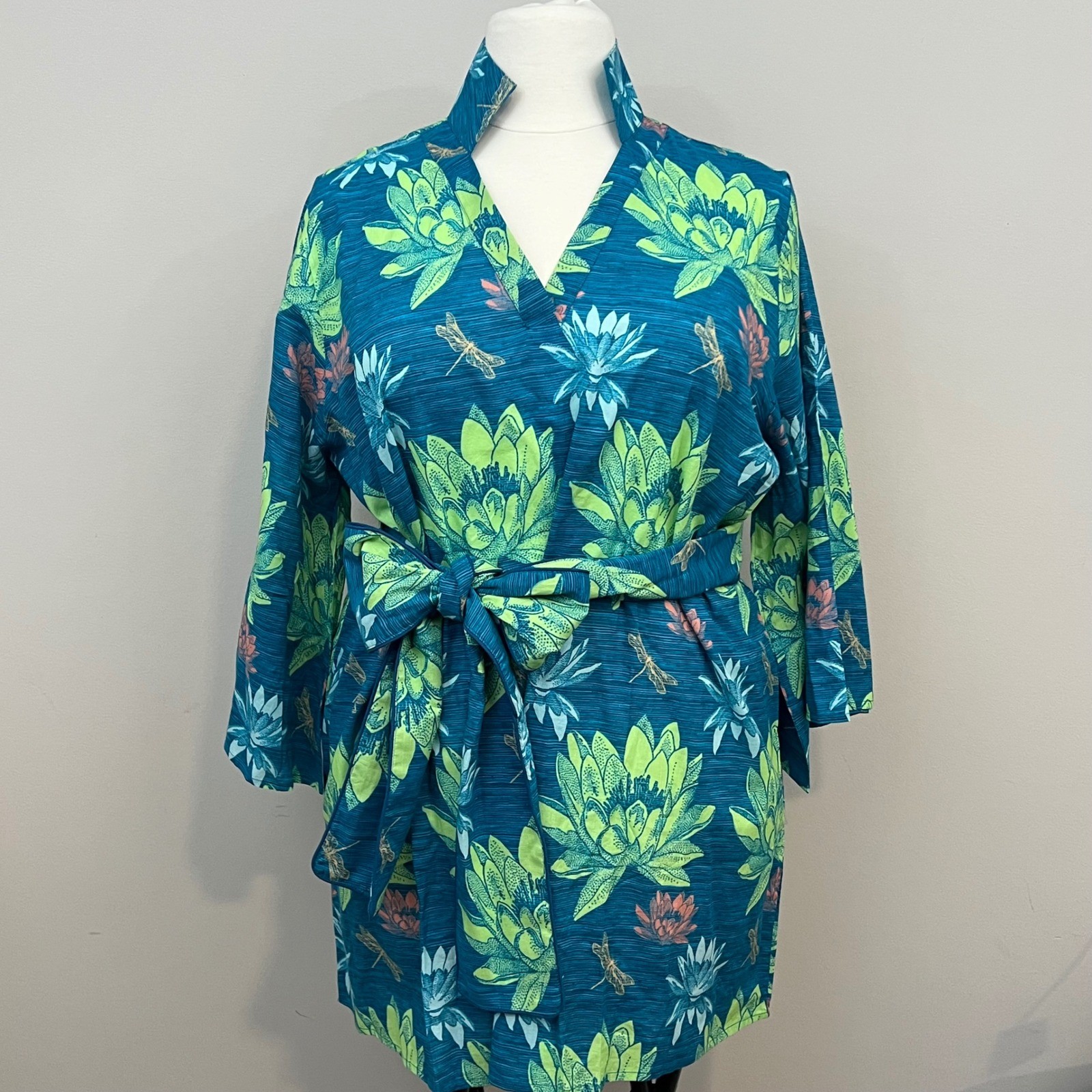 Holly Shae Design Lotus Arden Tunic Dress Teal Floral Dragonfly Plus Size
