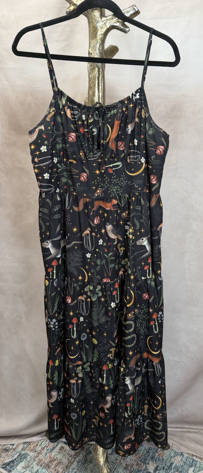 Romwe Black Whimsigoth Print Sleeveless Tiered Peasant Dress Size 1XL