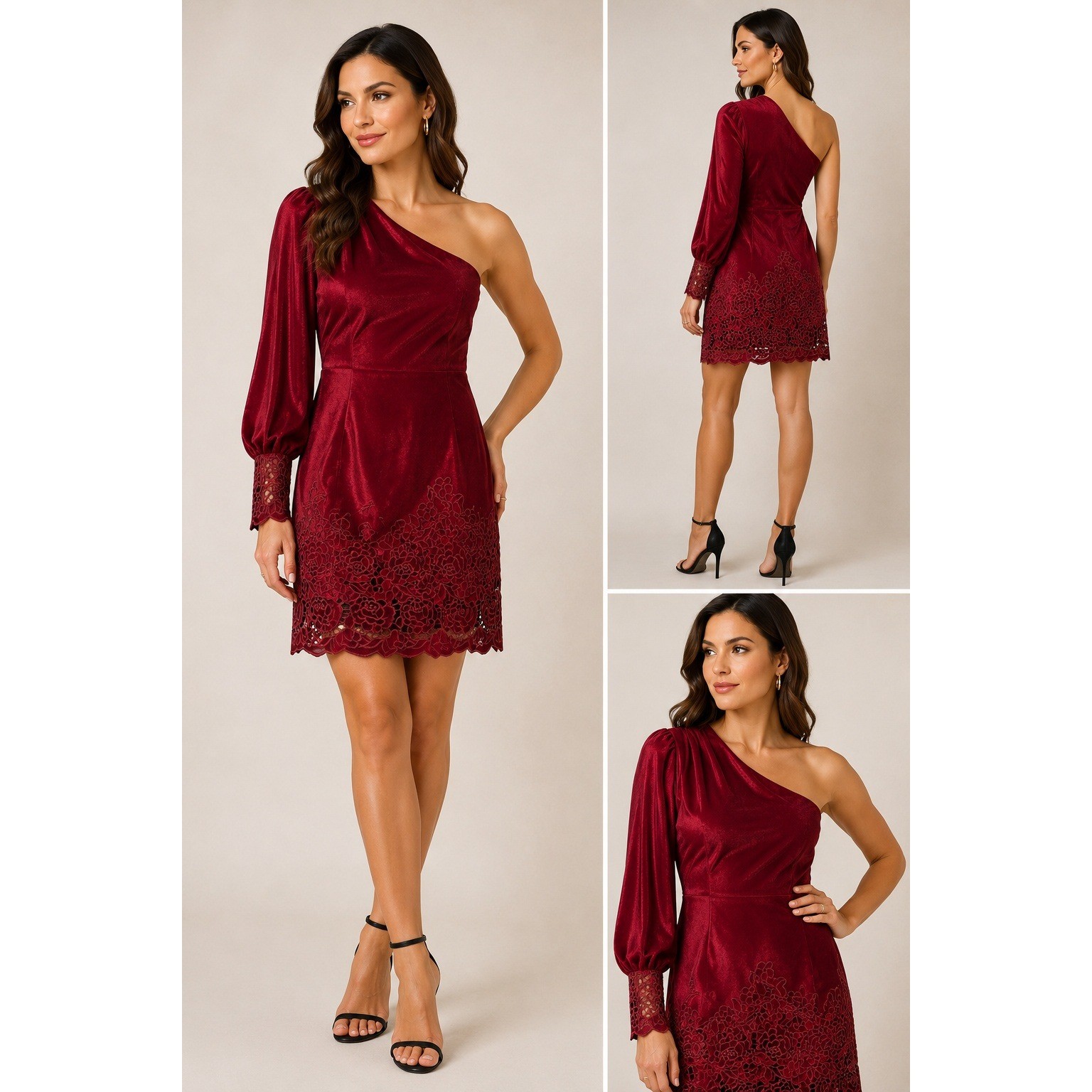 Layered With Love One Shoulder Red Velvet Lace Mini Dress Small Cocktail Holiday