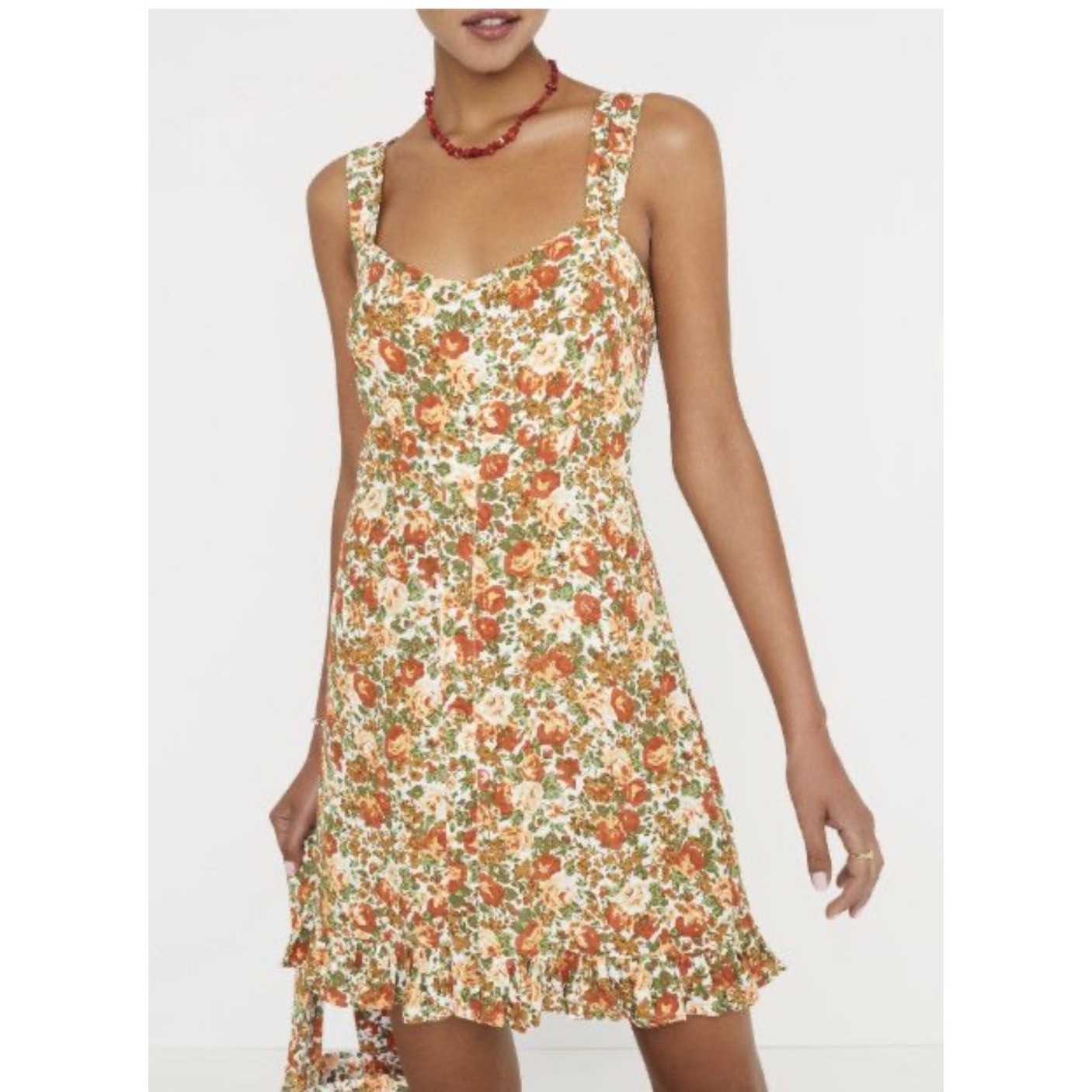Faithfull the Brand Lou Lou Mini Dress Womens S Orange Floral Ruffle Cottagecore