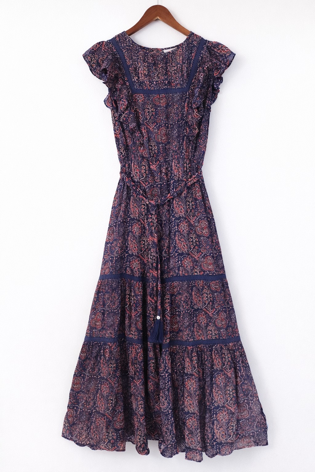 Kopal Maxi ANTROPOLOGIE STYLE XS Paisley 100% Handmade Tassel Tie Navy Red
