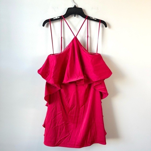 Jewel Badgley Mischka Amelia Ruffled Satin Mini Dress Deep Rose 8