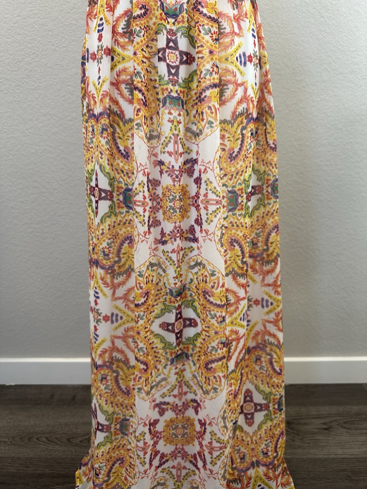 Lily Rose White Lace Bodice Paisley Elegant Women’s Maxi Dress – Size S