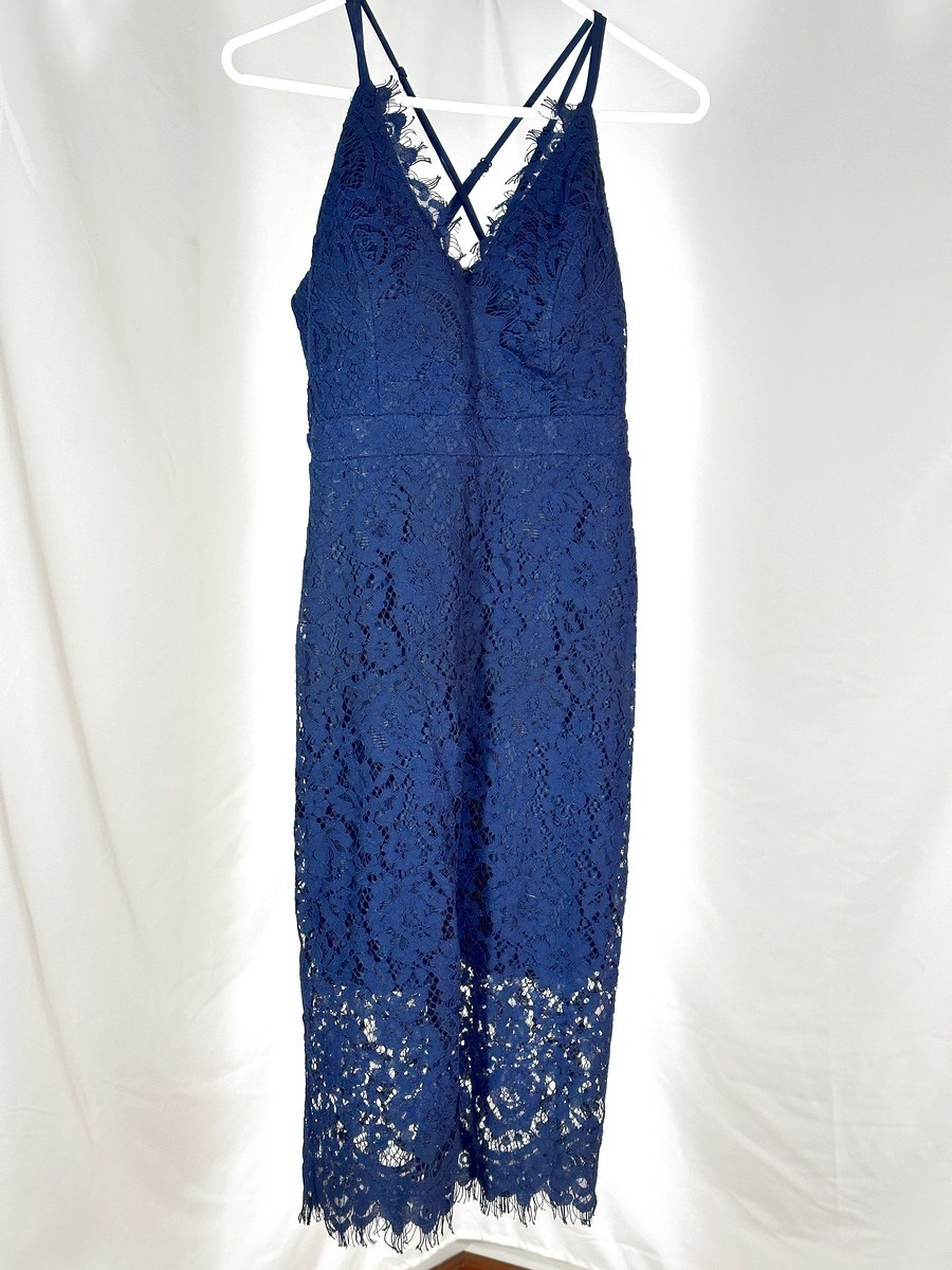 BOTIQUE | Navy Blue Formal Lace Dress Size M Worn Once Event Dress Preowned