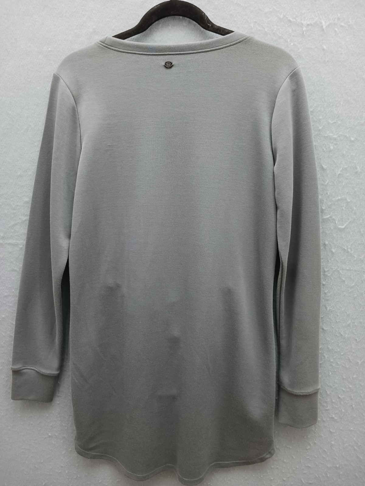 Unknown Women Tunic Gray Cotton Blend Long Sleeve Crew Neck Front Zip Pockets