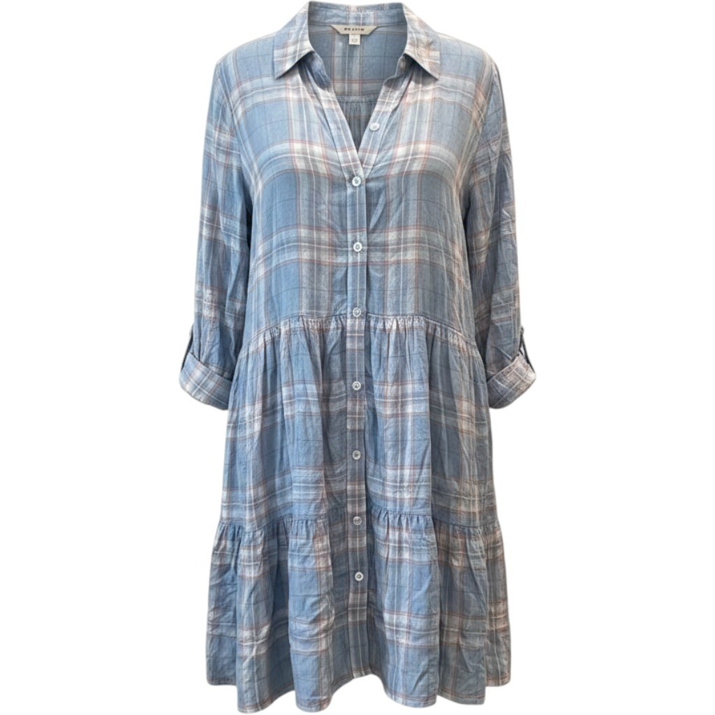 VERONICA BEARD Jeans Plaid Tiered Shirt Dress Blue Size 4 Western Prairie Boho