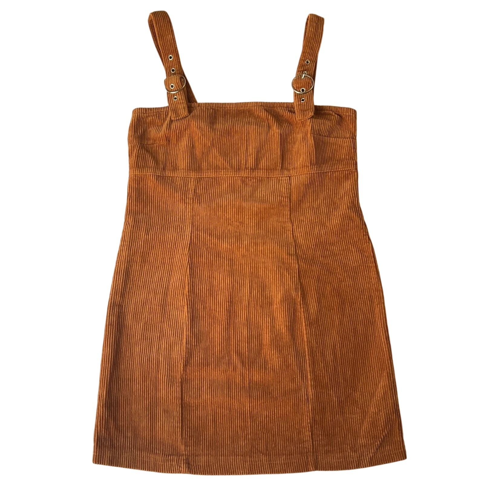 Forever 21 Women Mini Dress M Brown Overall Dress Corduroy Buckle Zipper