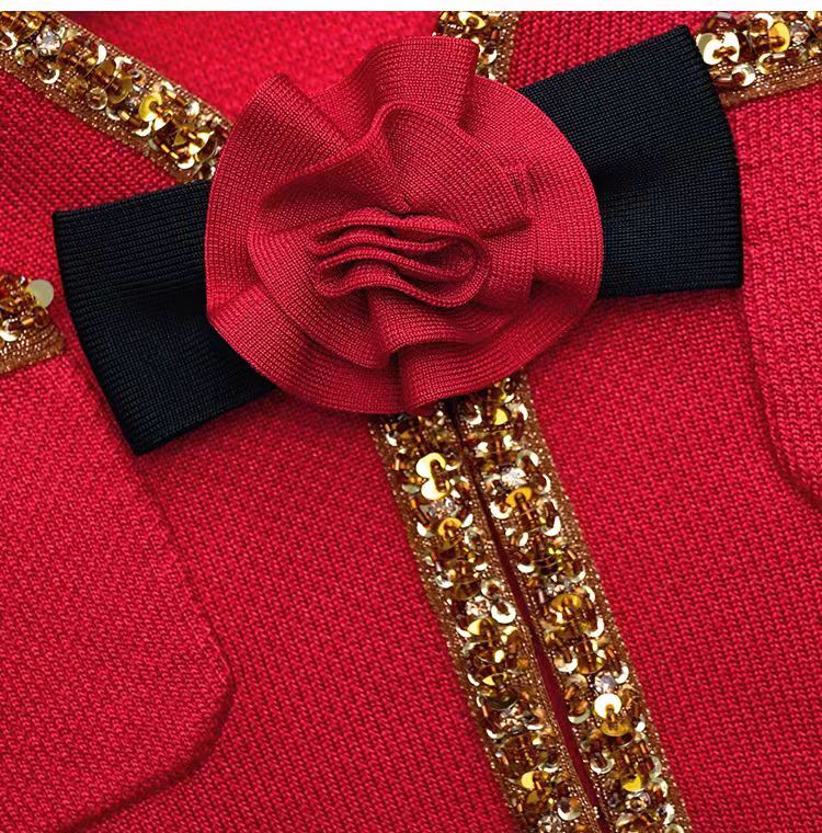 Self-Portrait red Diamond moulding sequin Rose Knitted dress