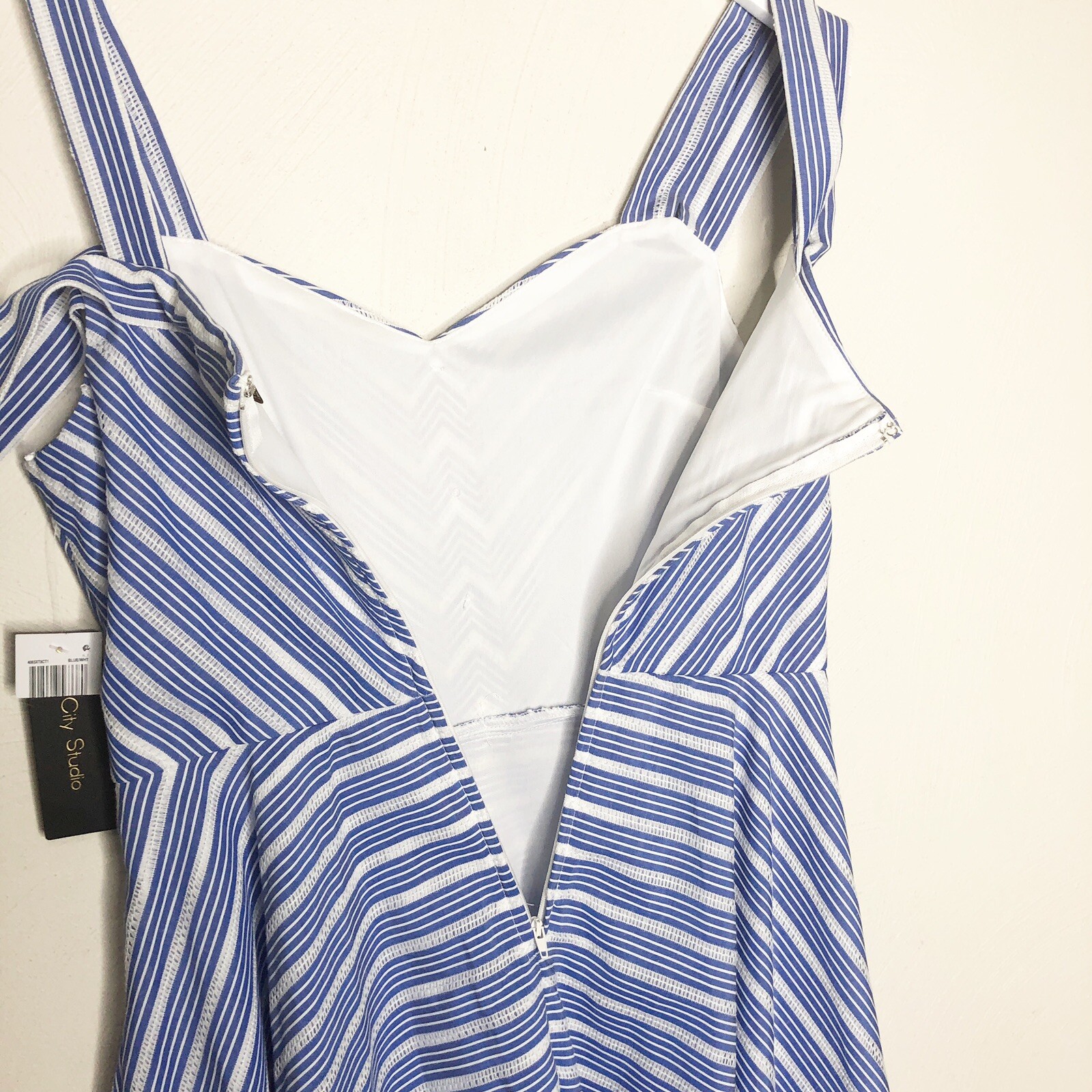 Junior’s Striped Sundress A-Line Dress Cold Shoulder $59 City Studio Blue Sz 11