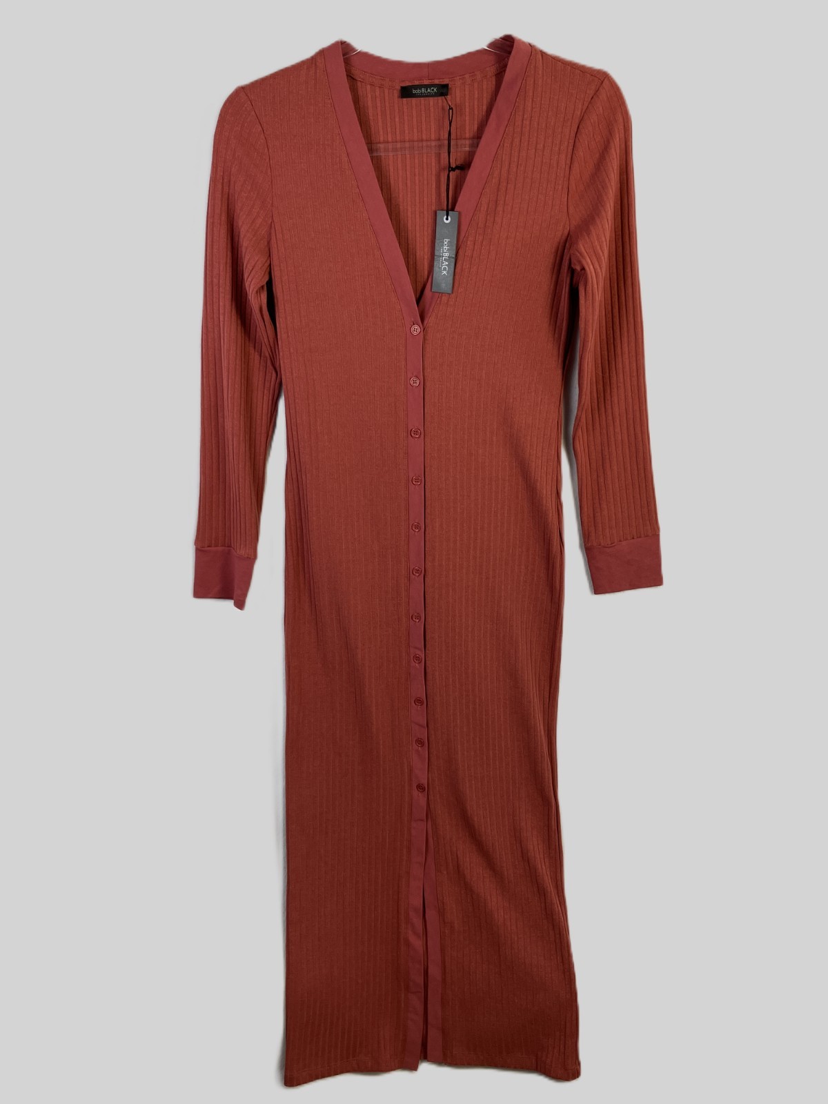 Bobi Black Los Angeles Ribbed Button-Front Midi Dress Women’s Size S Terracotta