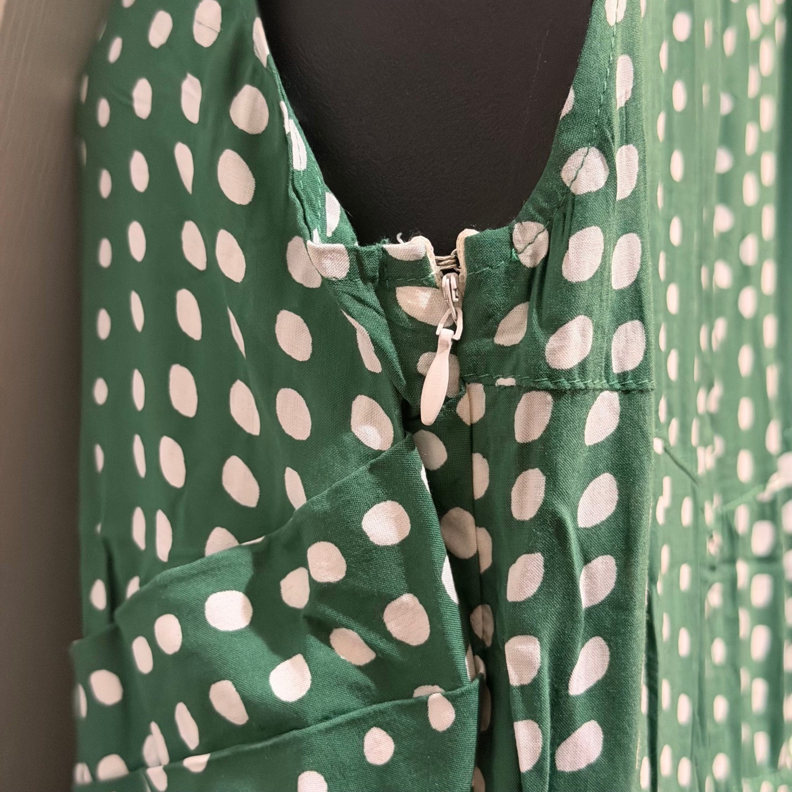 NWT 11 1 Tylho Polka Dot Green Sleeveless Shirt Dress Midi Fit Flare Size Small