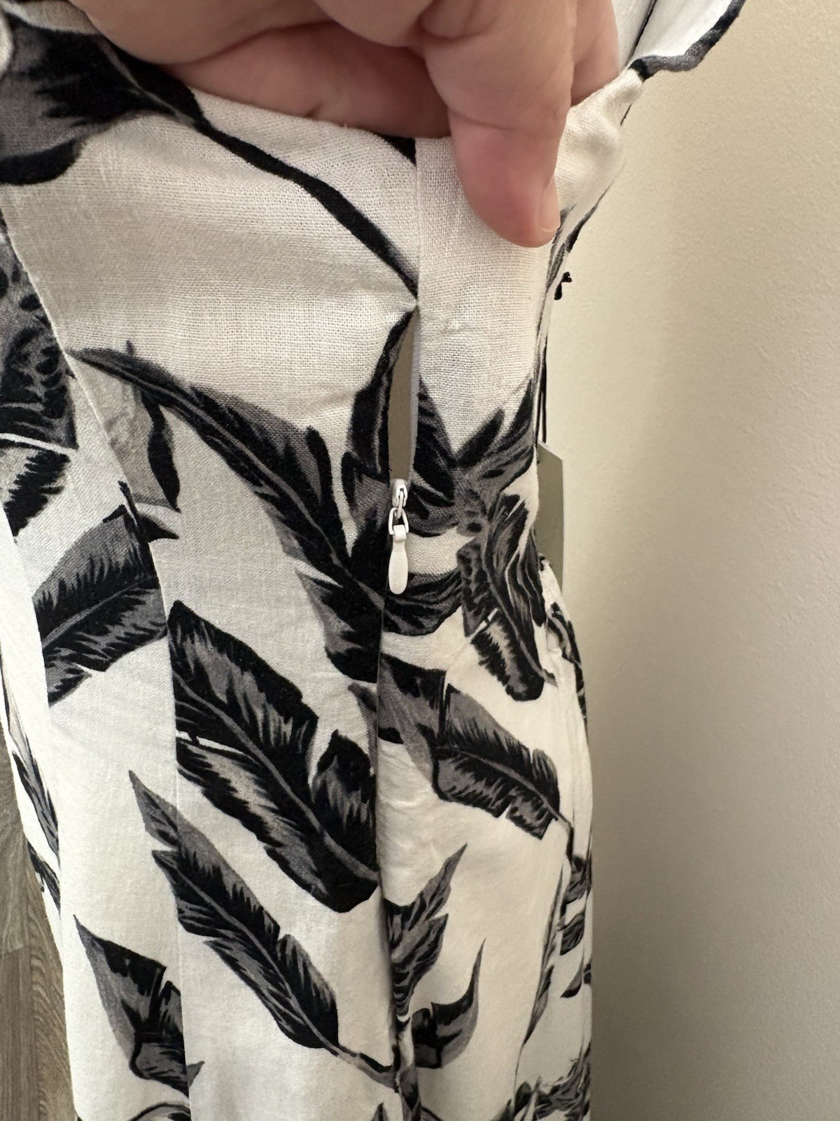 NWT Rachel Zoe Linen Blend Palm Print Fit Flare Midi Dress Size 8 Summer Resort
