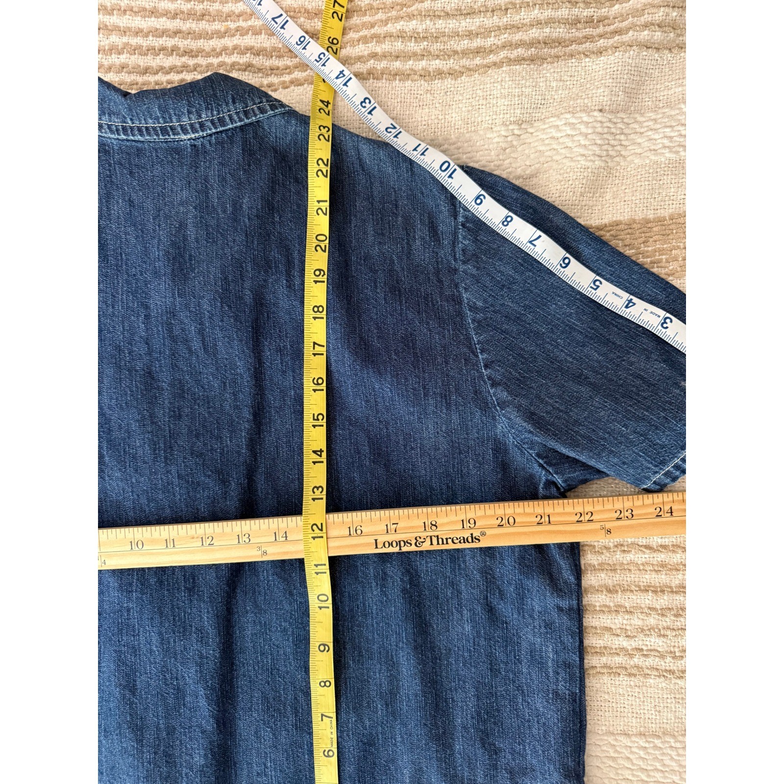 Studio Ease Denim Dress Jacket Set Size 16 Embroidered Floral 2 Piece Blue