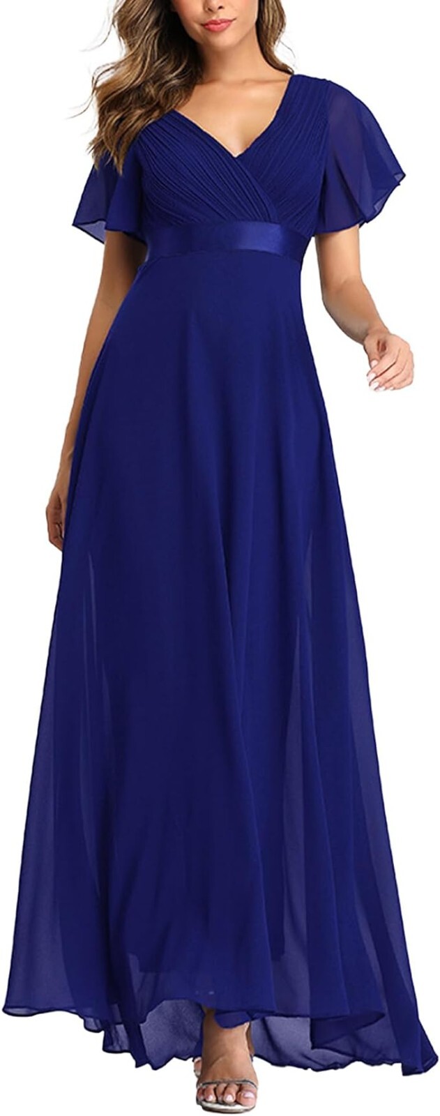 Women’s Evening Dresses Belt A-Line Chiffon Bridesmaid Dress V-Neck Elegant